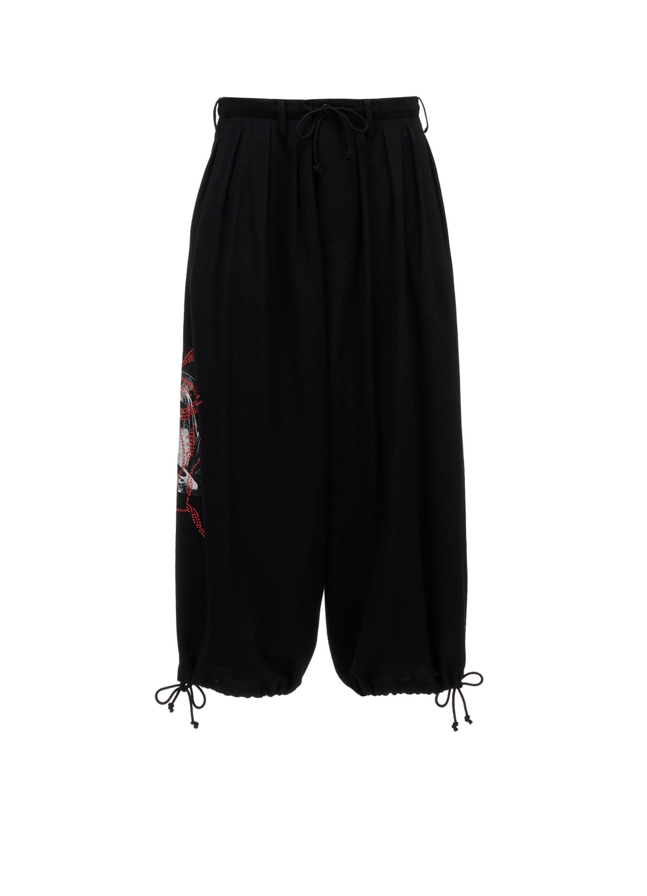ECO WOOL PLAIN WEAVE MARIA PRINT EMBROIDERED BALLOON PANTS