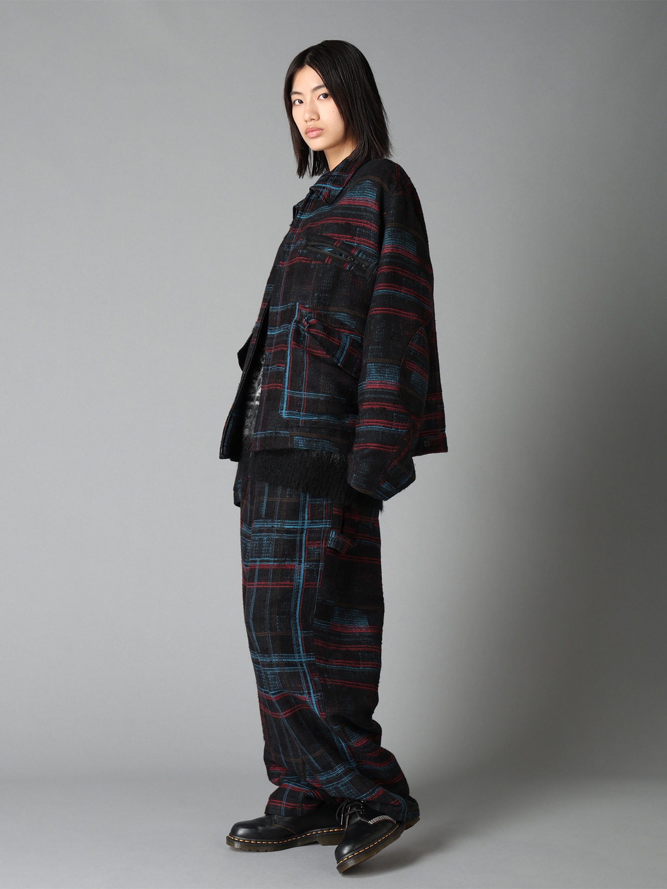 CHECK JACQUARD HAMMER LOOP PAINTER PANTS