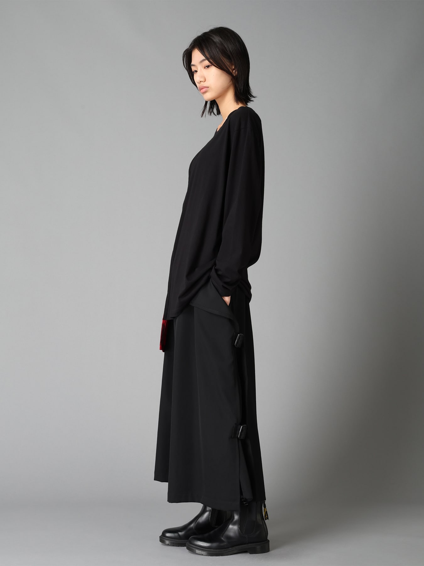 WOOL GABARDINE SIDE BELT PANTS