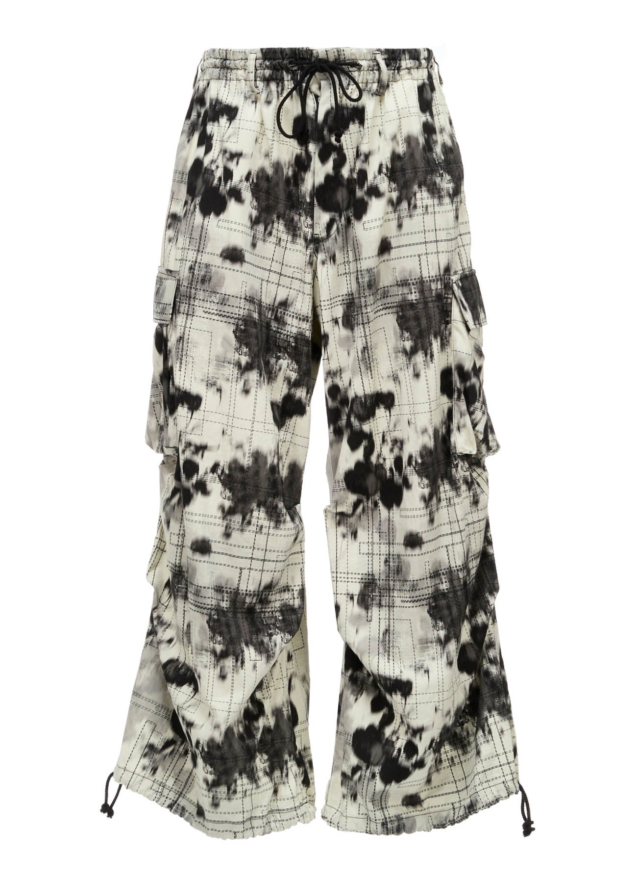 INK-WASH PRINTED TECHNO PANTS WITH DECORATIVE STITCH DETAILING