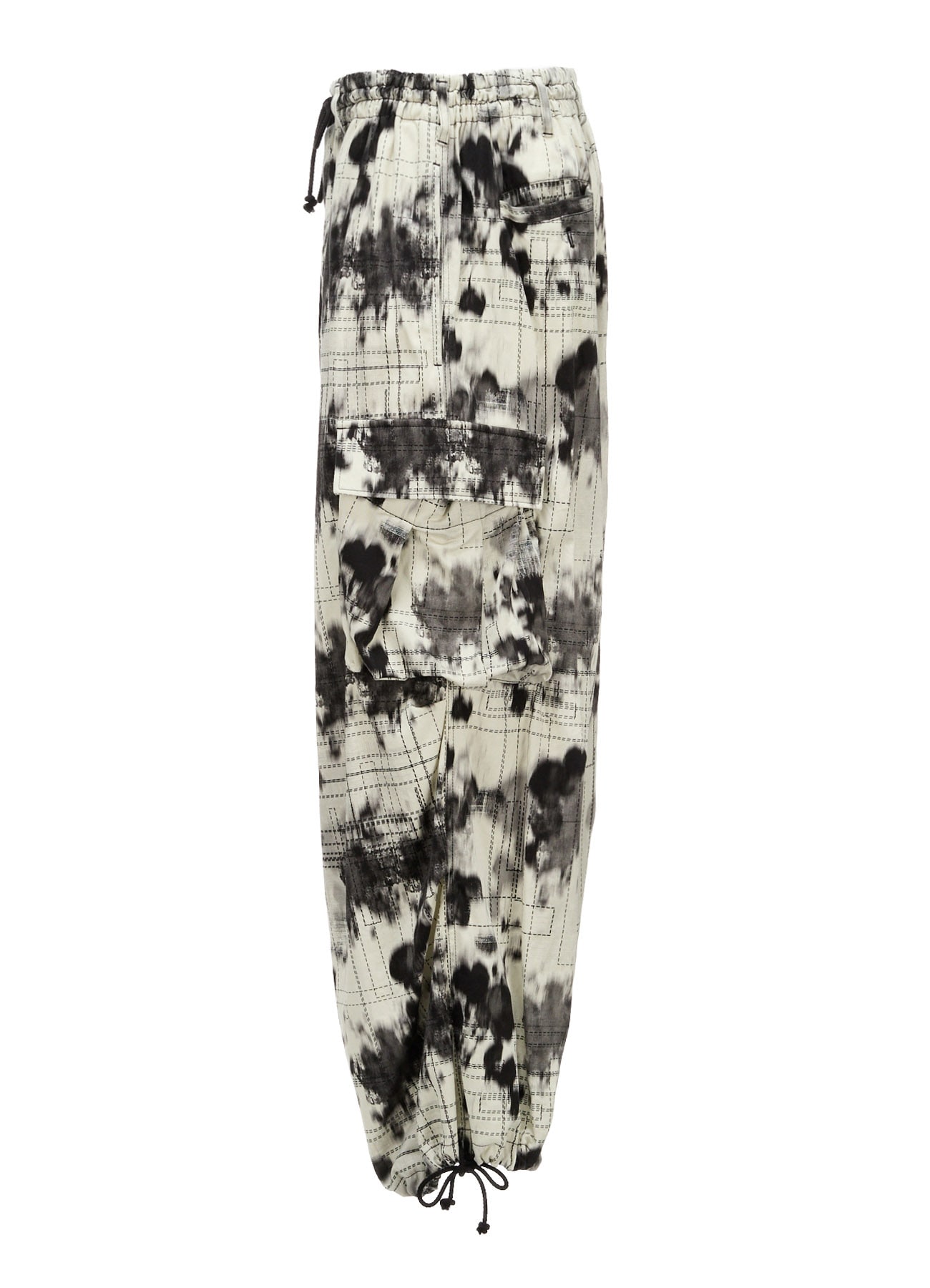 INK-WASH PRINTED TECHNO PANTS WITH DECORATIVE STITCH DETAILING