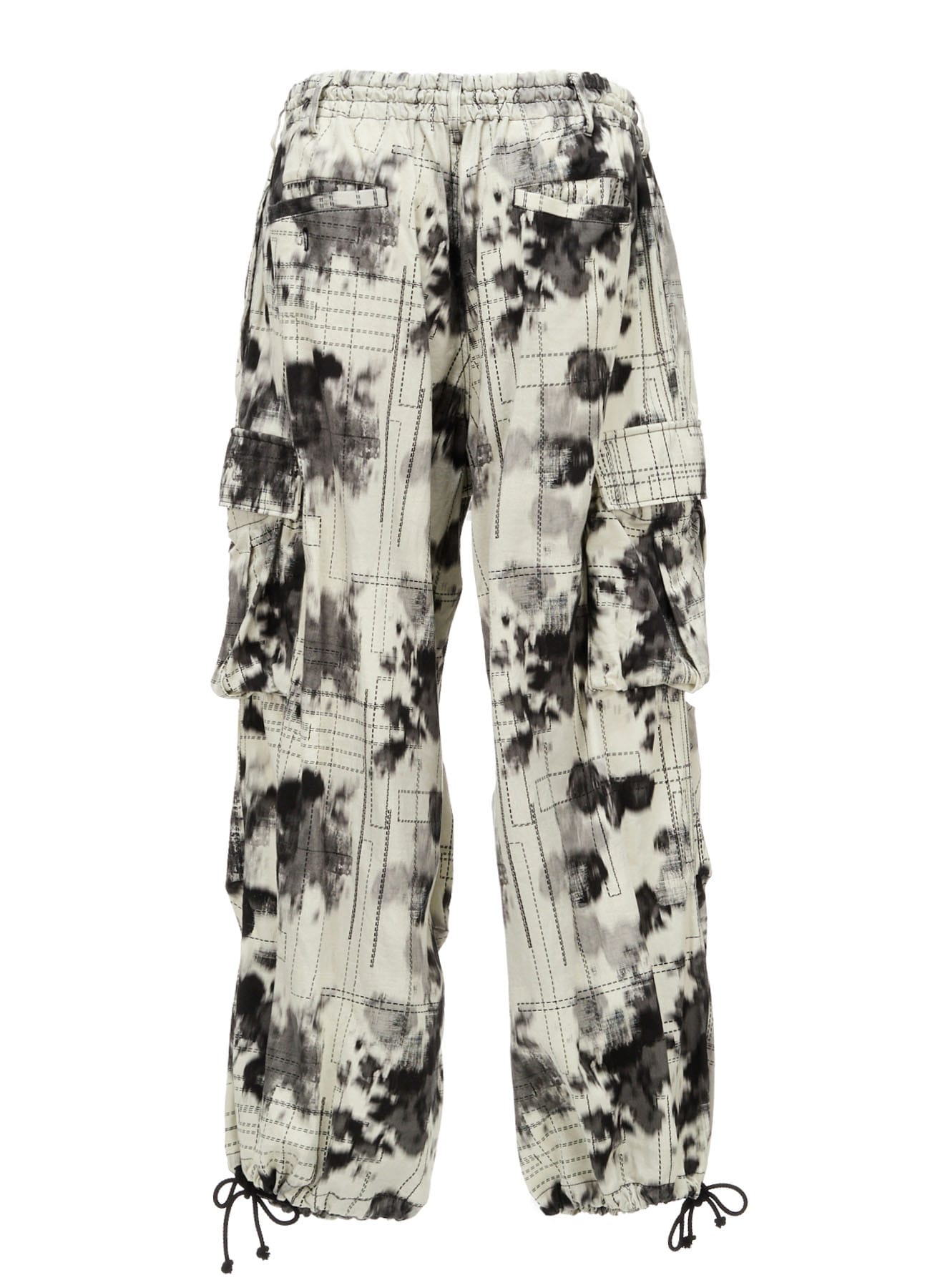 INK-WASH PRINTED TECHNO PANTS WITH DECORATIVE STITCH DETAILING