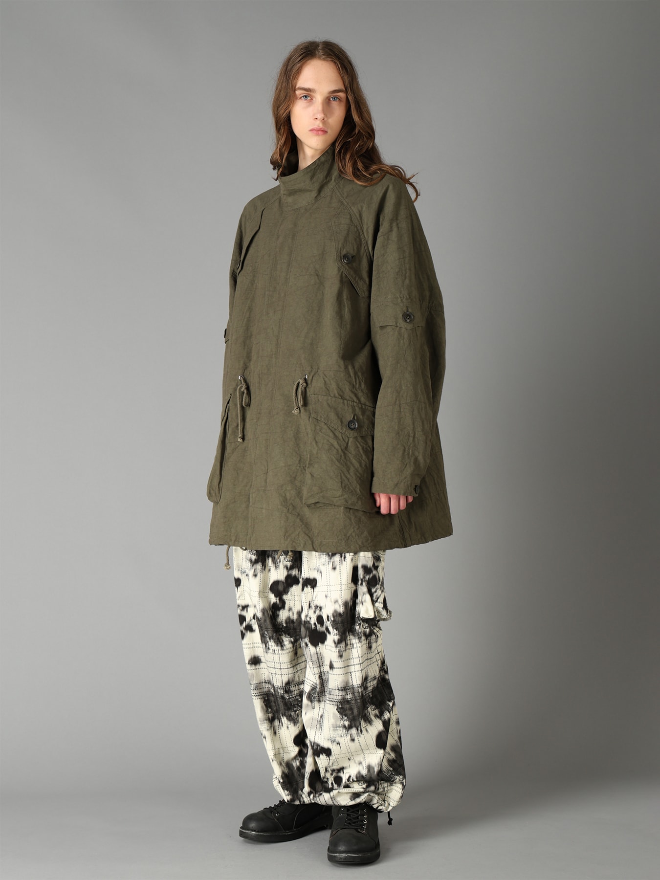 INK-WASH PRINTED TECHNO PANTS WITH DECORATIVE STITCH DETAILING