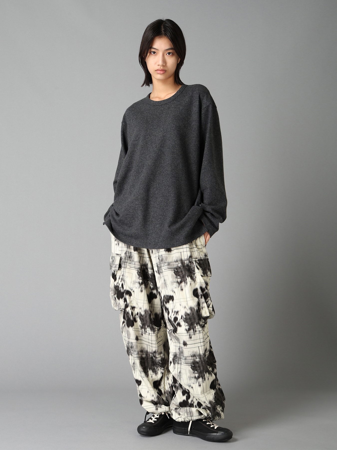 INK-WASH PRINTED TECHNO PANTS WITH DECORATIVE STITCH DETAILING