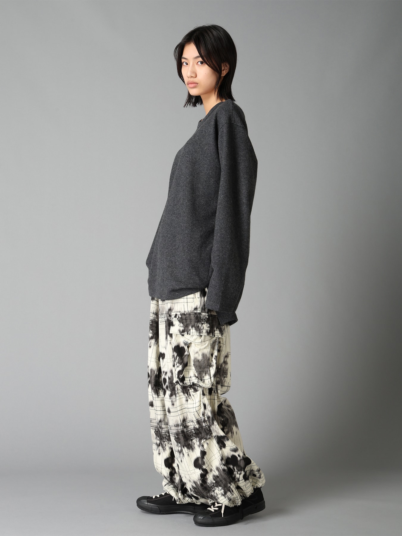 INK-WASH PRINTED TECHNO PANTS WITH DECORATIVE STITCH DETAILING