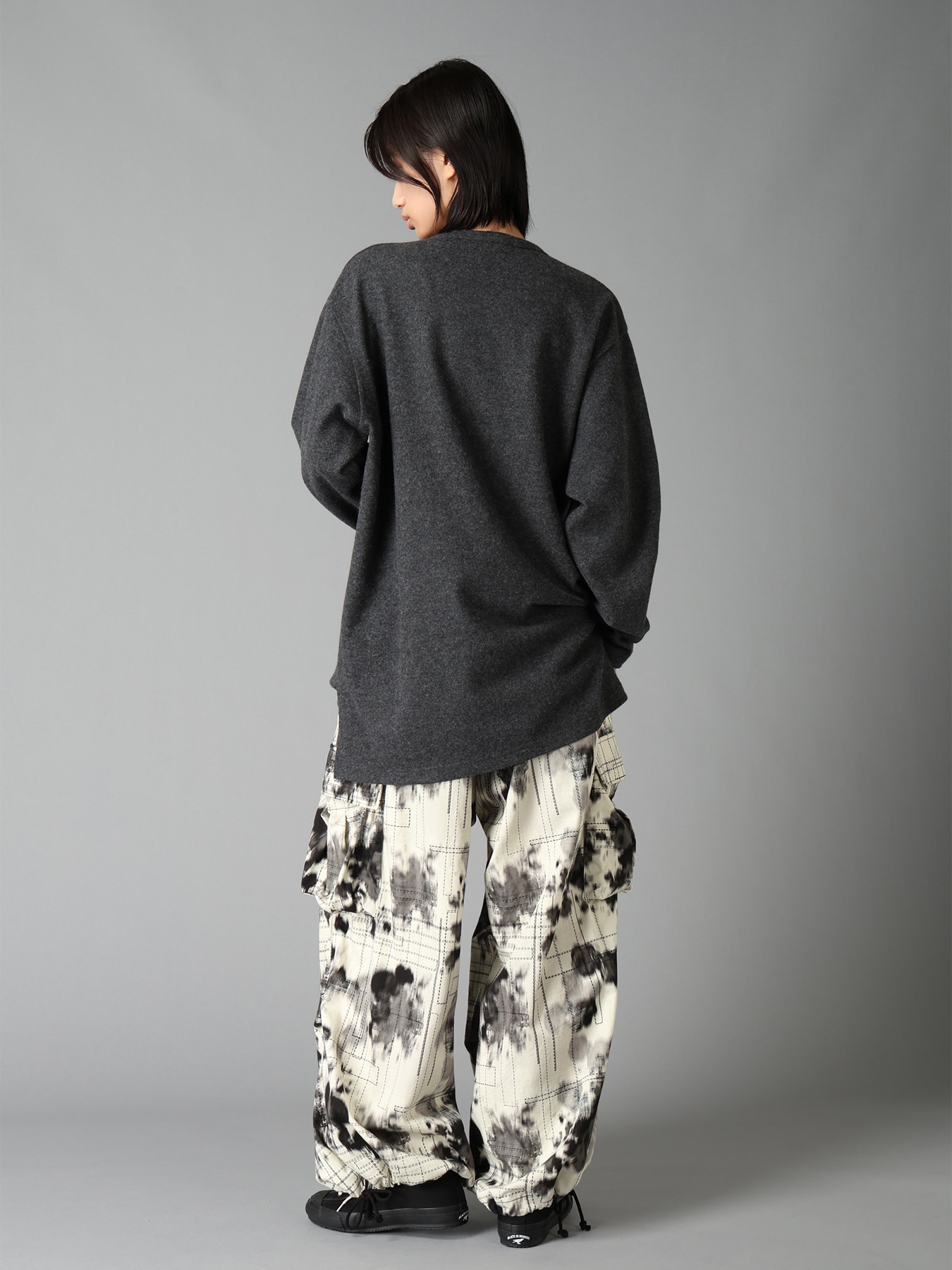 INK-WASH PRINTED TECHNO PANTS WITH DECORATIVE STITCH DETAILING