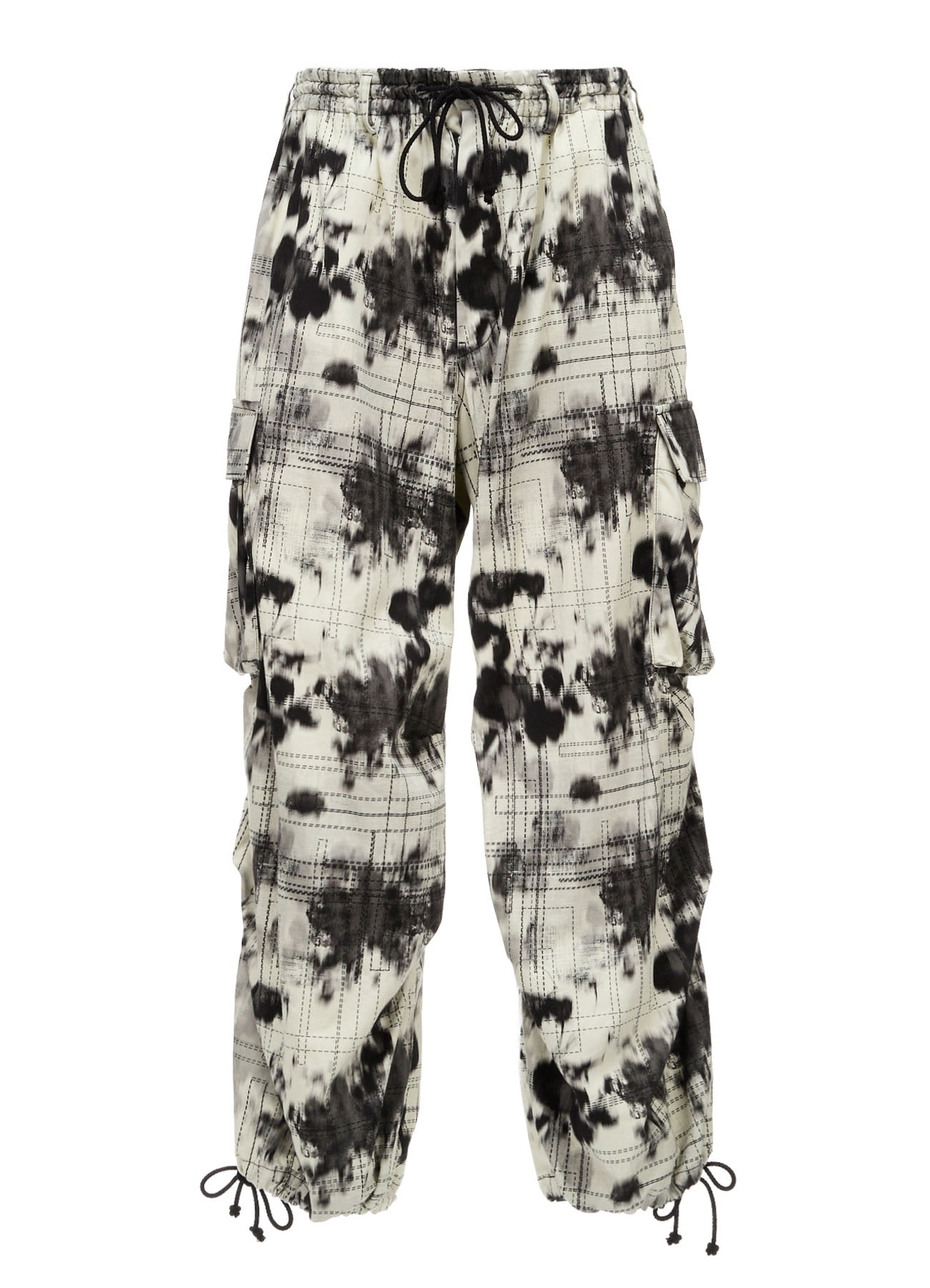 INK-WASH PRINTED TECHNO PANTS WITH DECORATIVE STITCH DETAILING