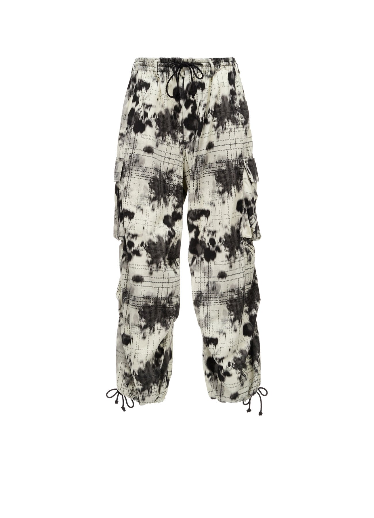 INK-WASH PRINTED TECHNO PANTS WITH DECORATIVE STITCH DETAILING