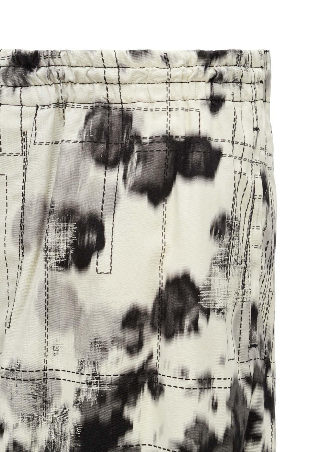 INK-WASH PRINTED BACK WRAP PANTS WITH DECORATIVE STITCH DETAILING