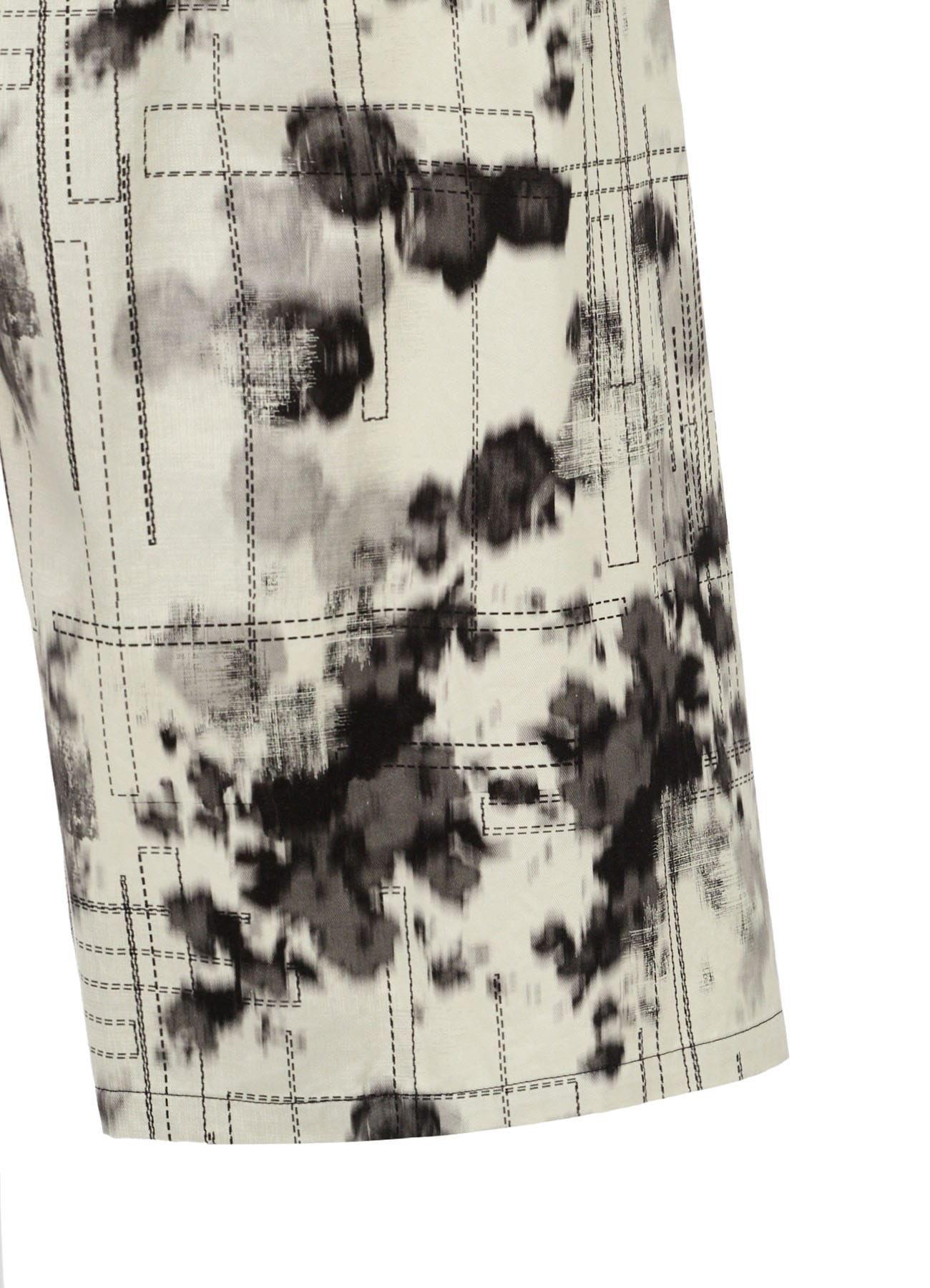 INK-WASH PRINTED BACK WRAP PANTS WITH DECORATIVE STITCH DETAILING