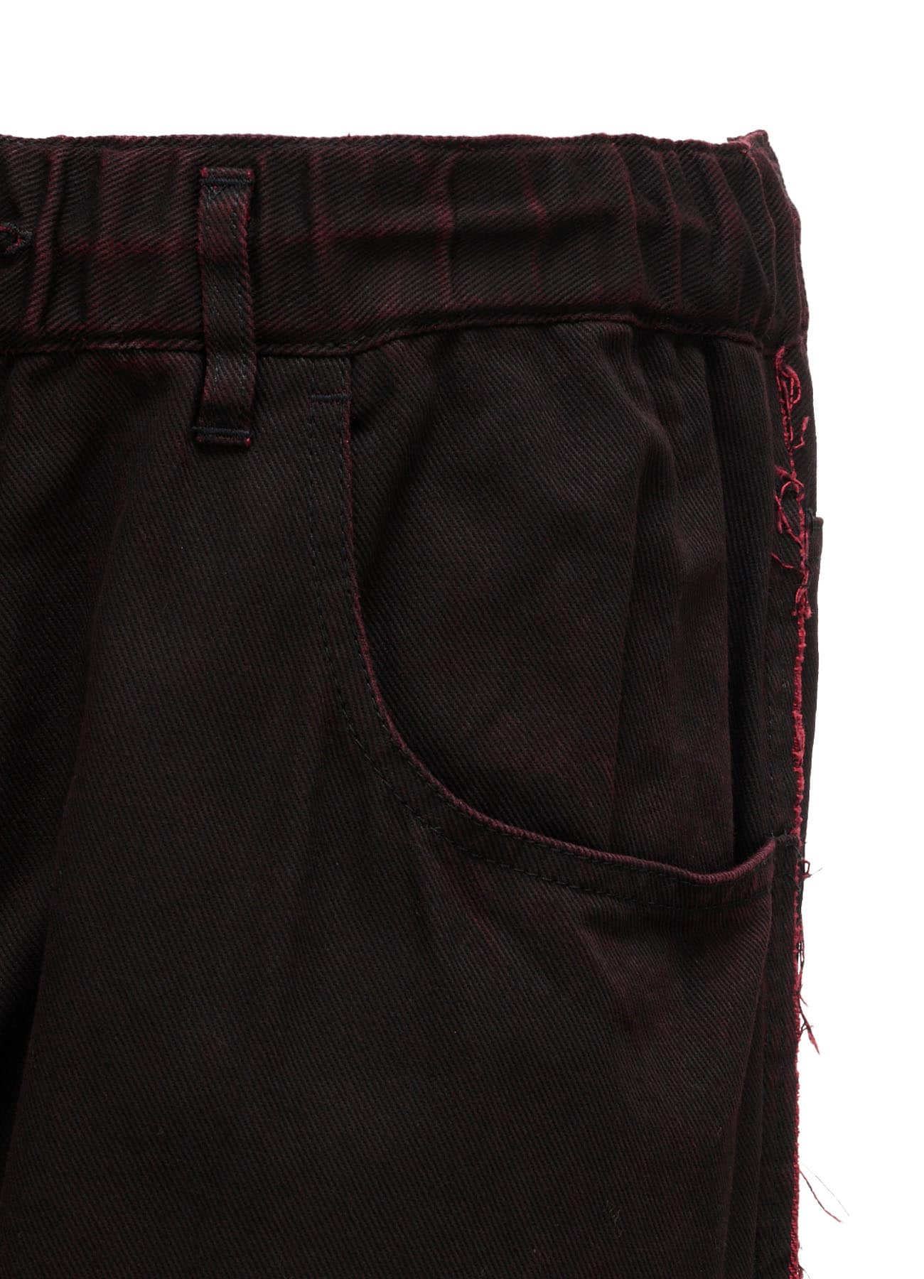 PIGMENT PRINT COTTON TWILL RAW-EDGE DETAIL PANTS WITH 5 POCKETS