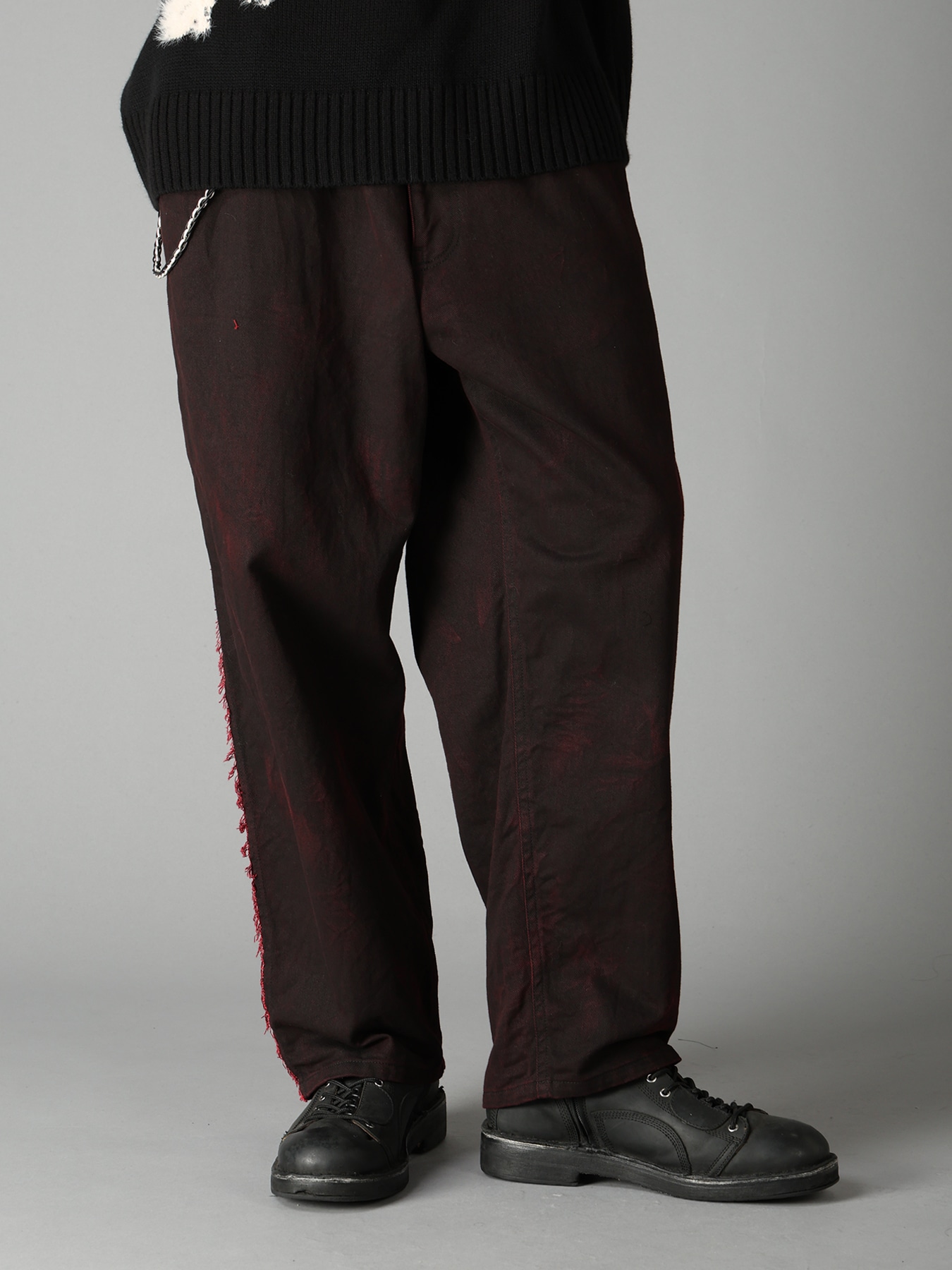 PIGMENT PRINT COTTON TWILL RAW-EDGE DETAIL PANTS WITH 5 POCKETS