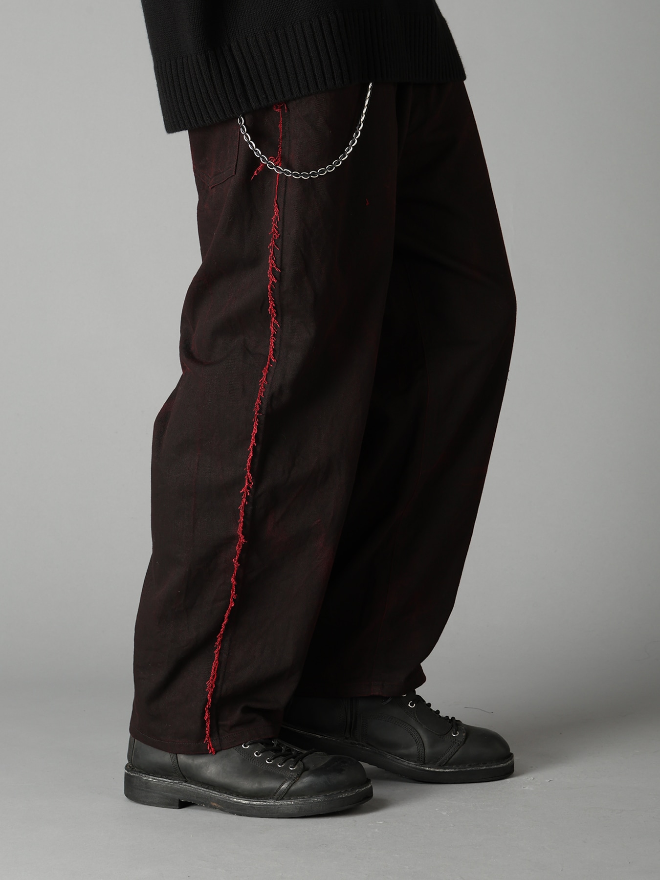 PIGMENT PRINT COTTON TWILL RAW-EDGE DETAIL PANTS WITH 5 POCKETS