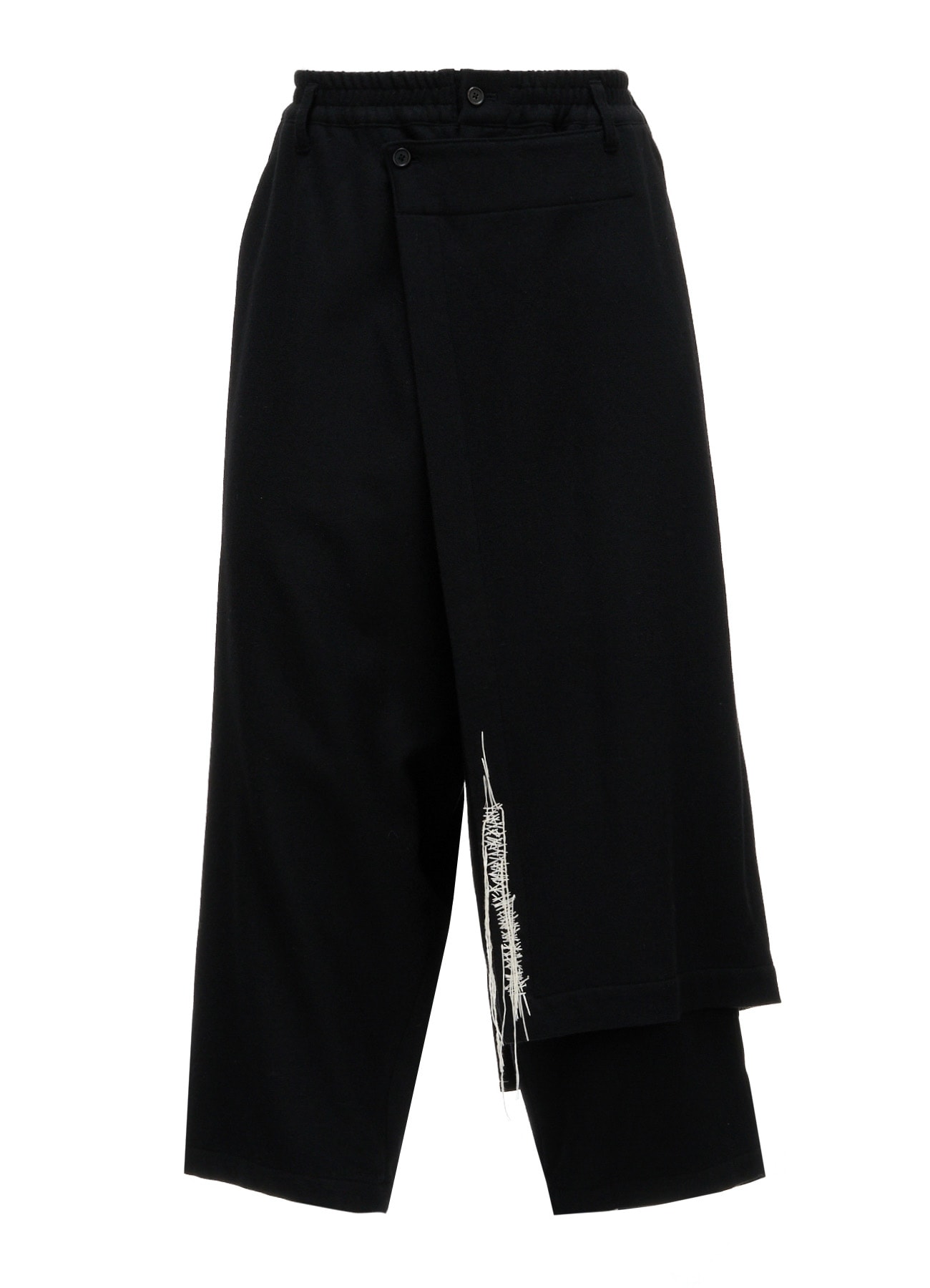 ECO WOOL PLAIN WEAVE WRAP PANTS WITH DECORATIVE STITCHING