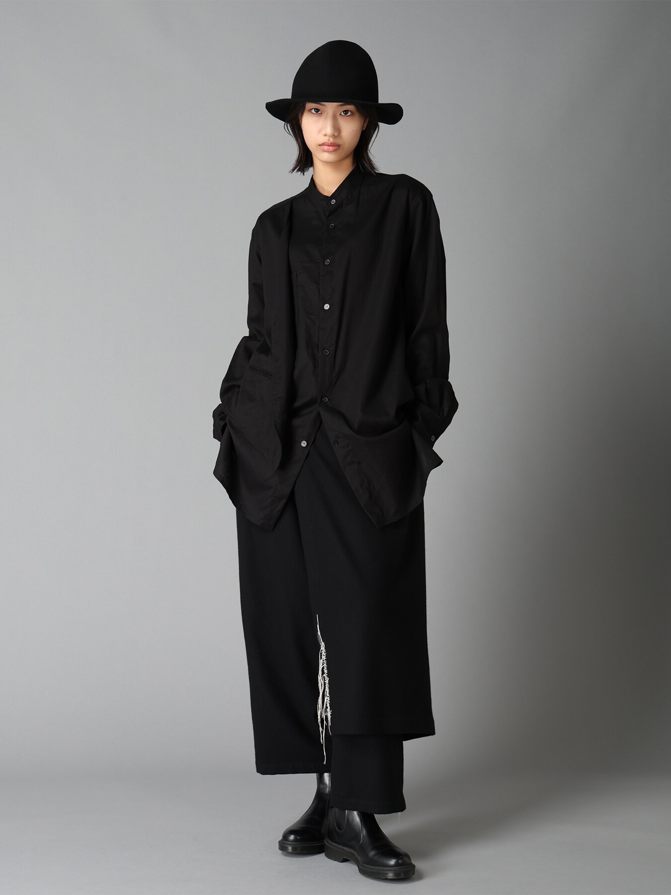 ECO WOOL PLAIN WEAVE WRAP PANTS WITH DECORATIVE STITCHING