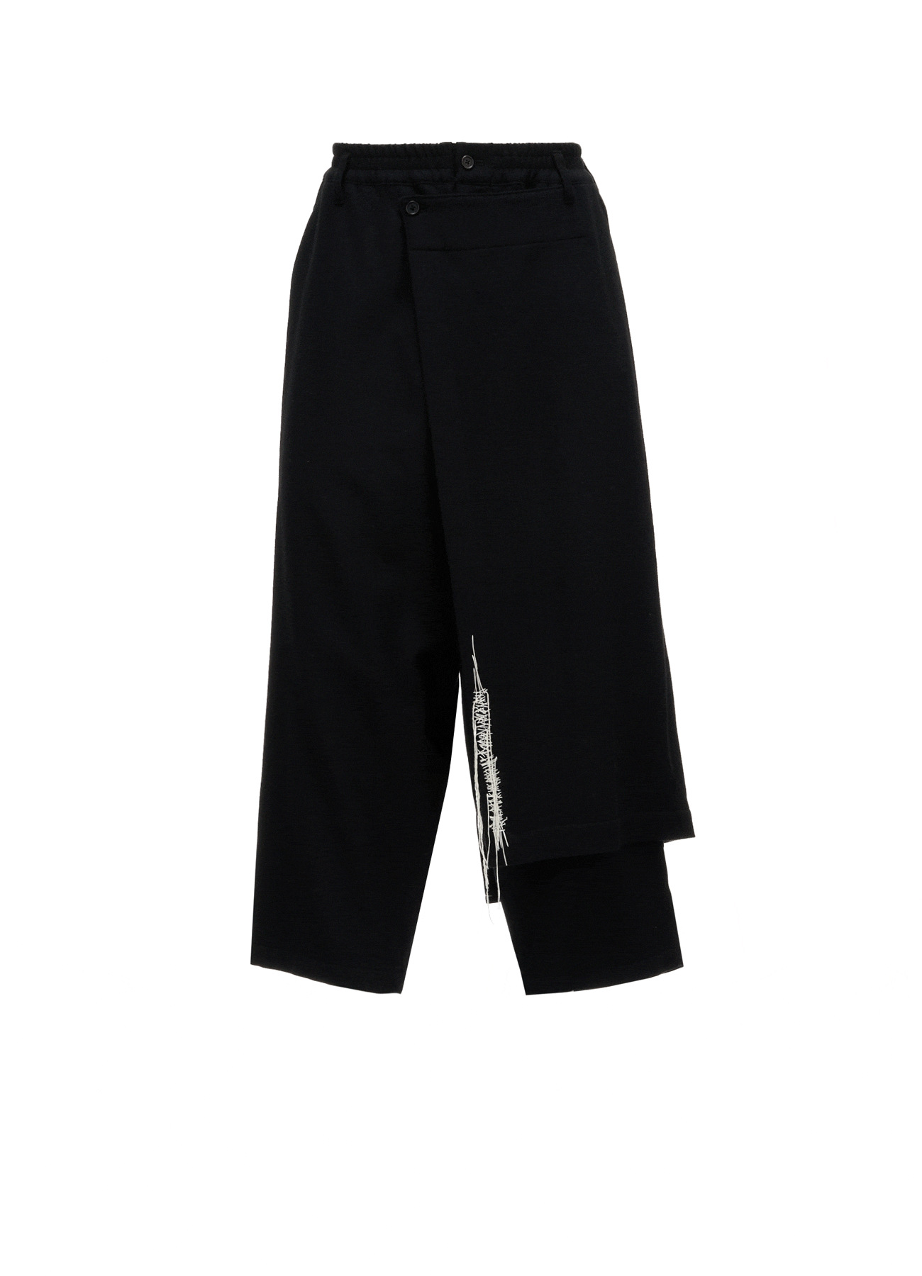 ECO WOOL PLAIN WEAVE WRAP PANTS WITH DECORATIVE STITCHING