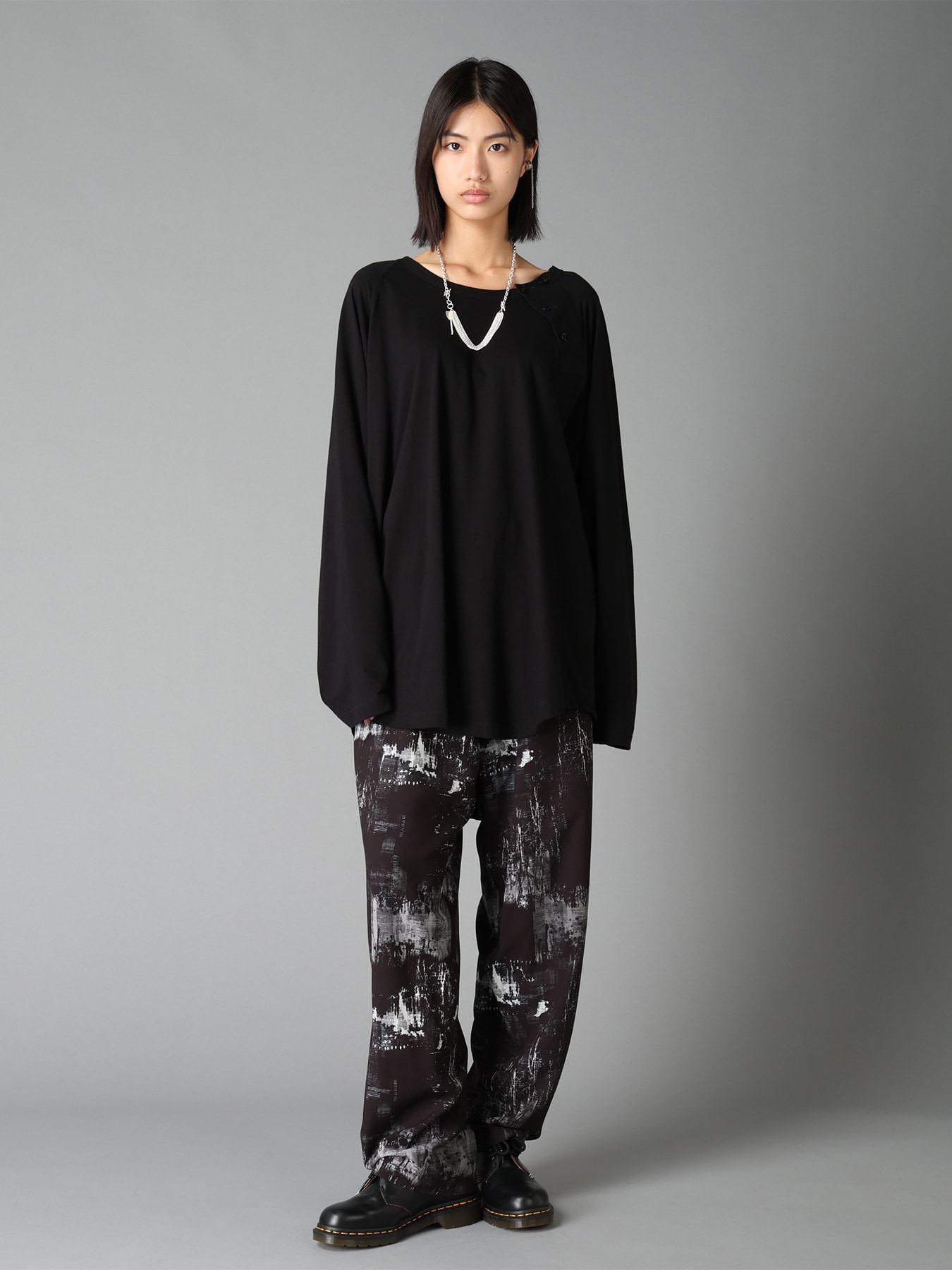 WITHERED BRANCH PRINT RAYON ROPE WAIST STRAIGHT PANTS