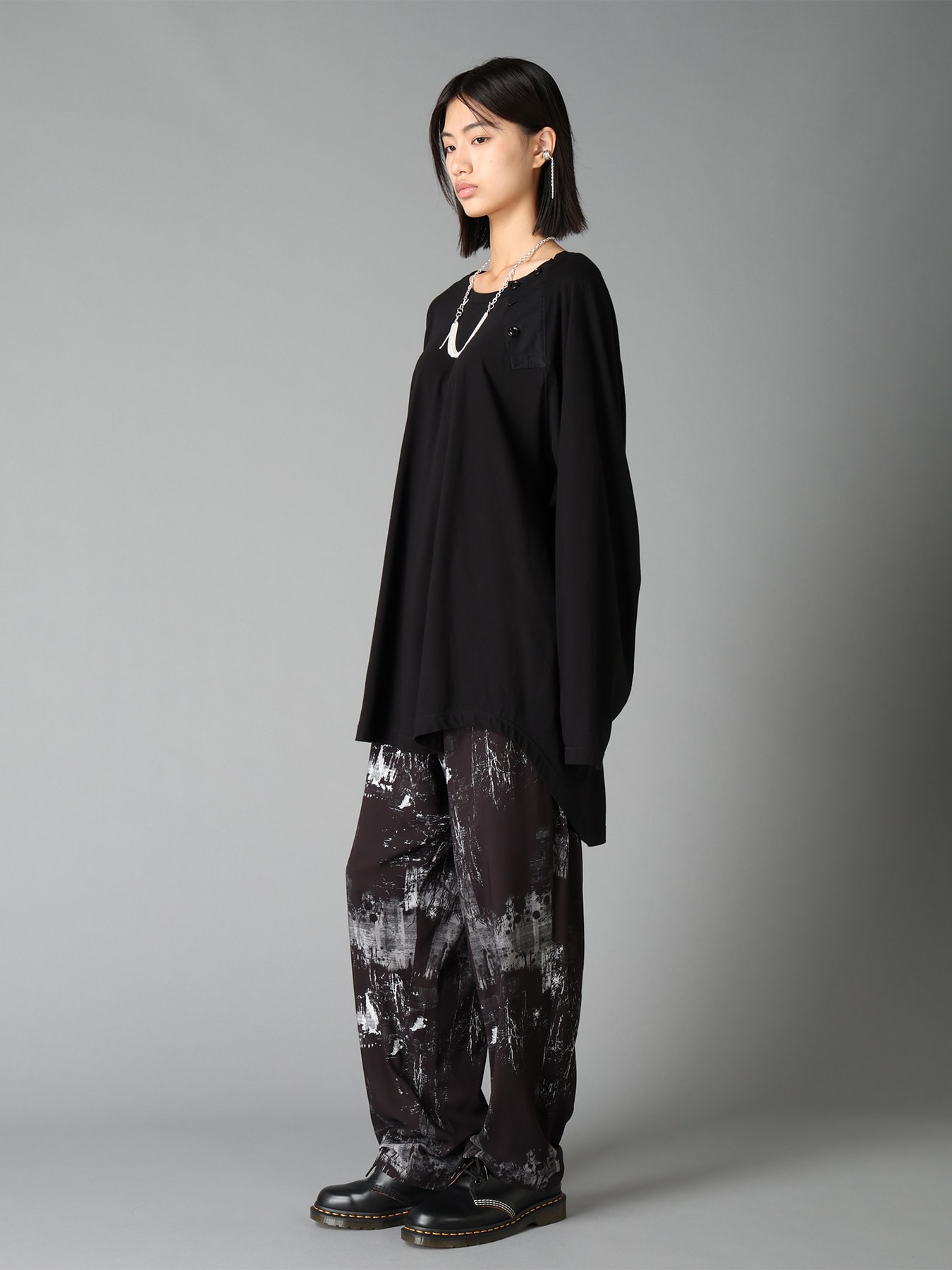 WITHERED BRANCH PRINT RAYON ROPE WAIST STRAIGHT PANTS