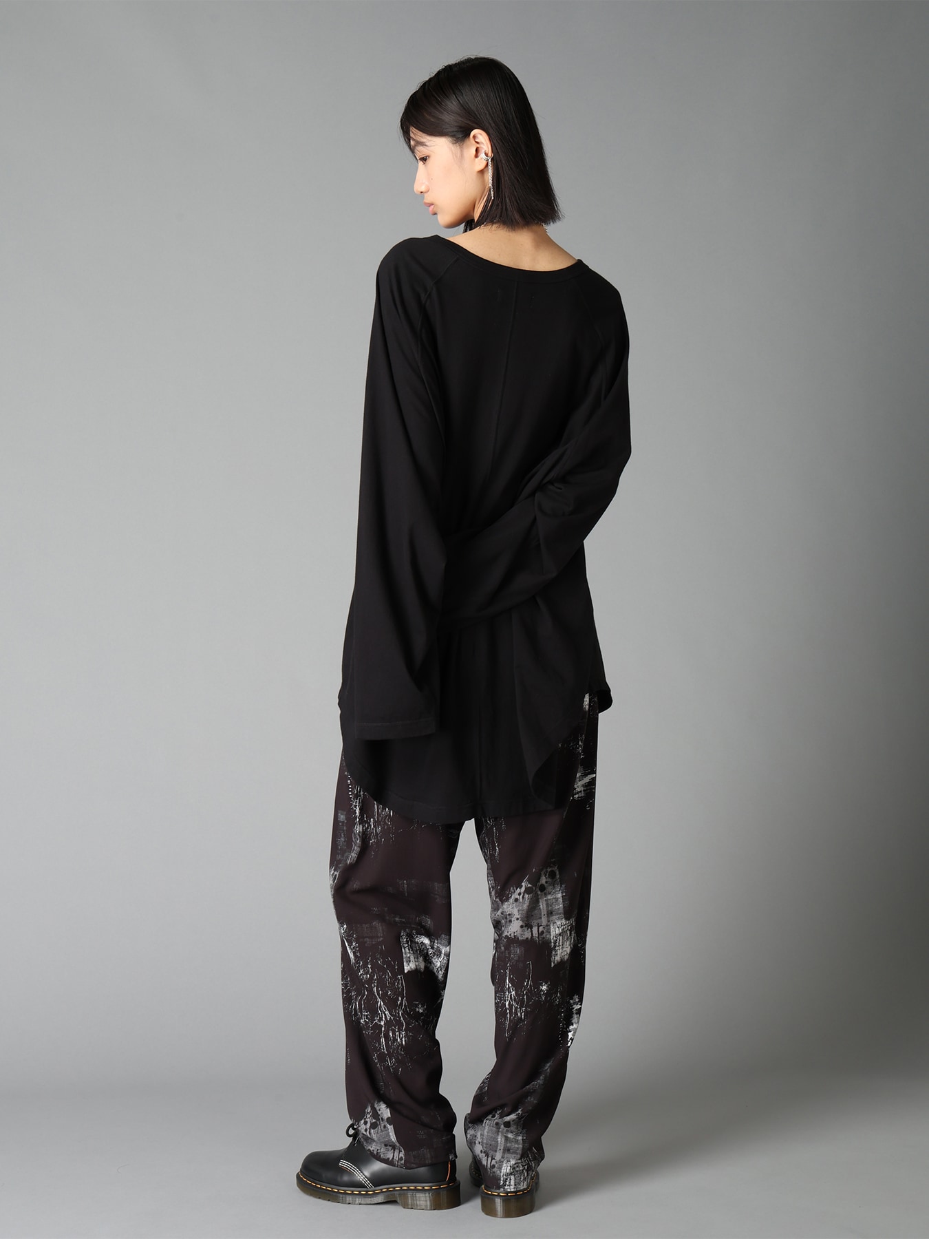 WITHERED BRANCH PRINT RAYON ROPE WAIST STRAIGHT PANTS