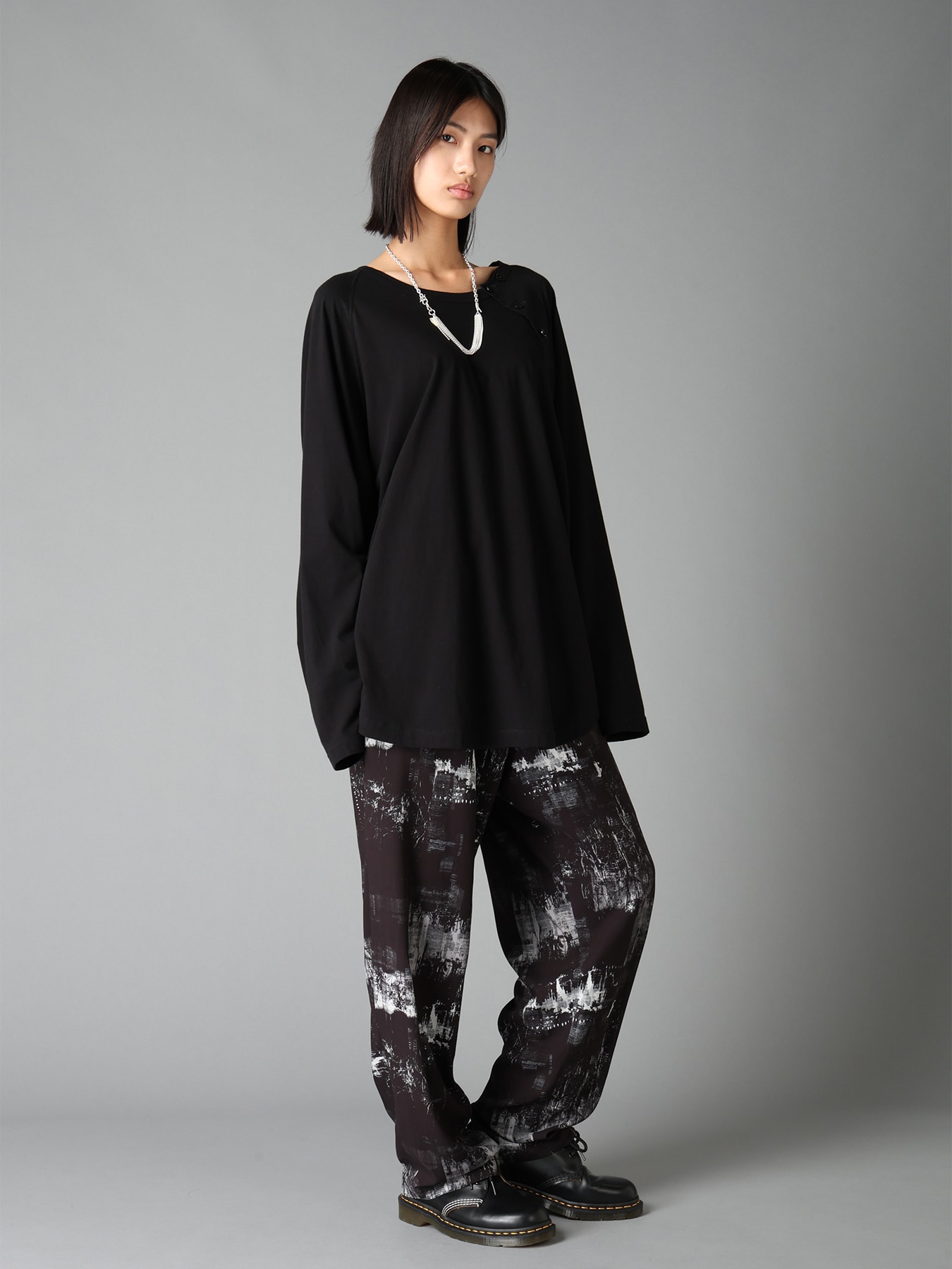 WITHERED BRANCH PRINT RAYON ROPE WAIST STRAIGHT PANTS