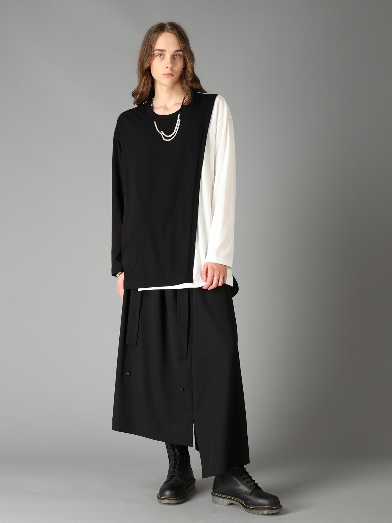WOOL GABARDINE SUSPENDER SKIRT