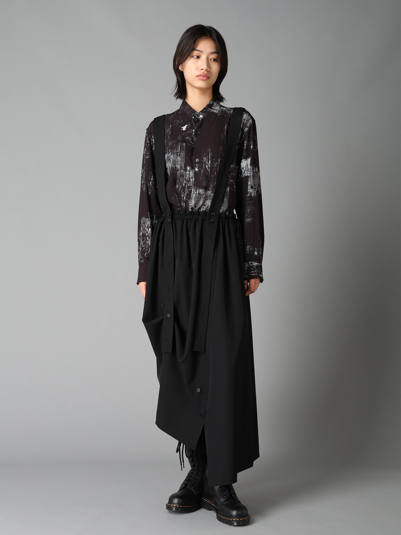 WOOL GABARDINE SUSPENDER SKIRT