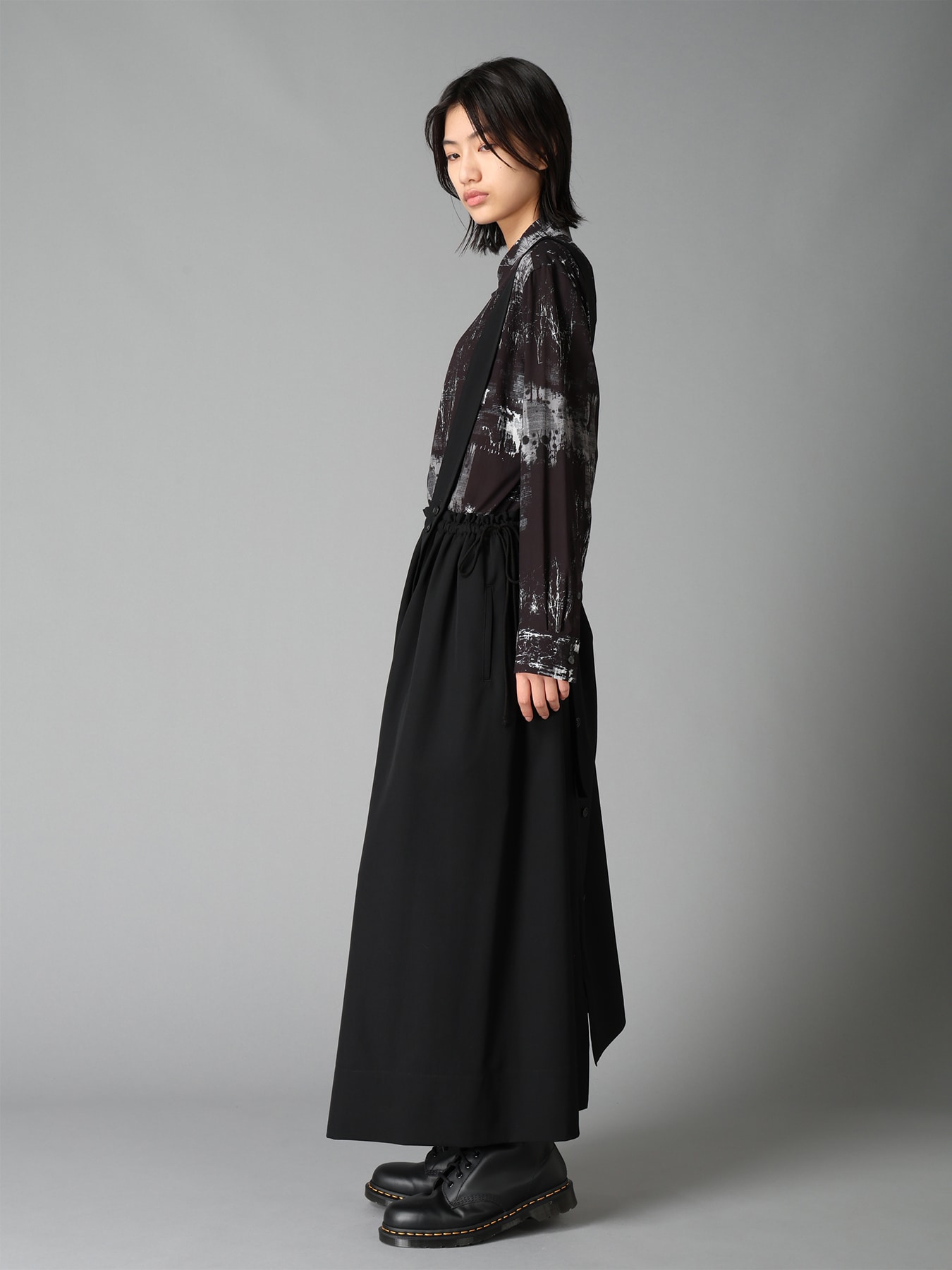 WOOL GABARDINE SUSPENDER SKIRT