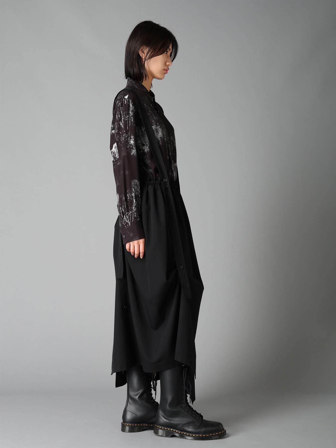 WOOL GABARDINE SUSPENDER SKIRT