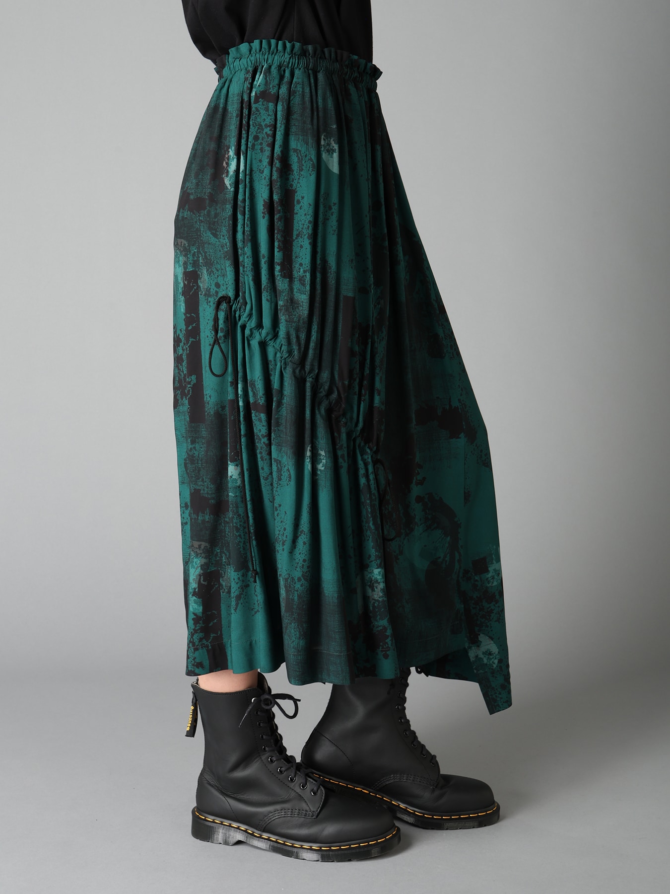 EMERALD PRINTED RAYON DRAWSTRING SKIRT