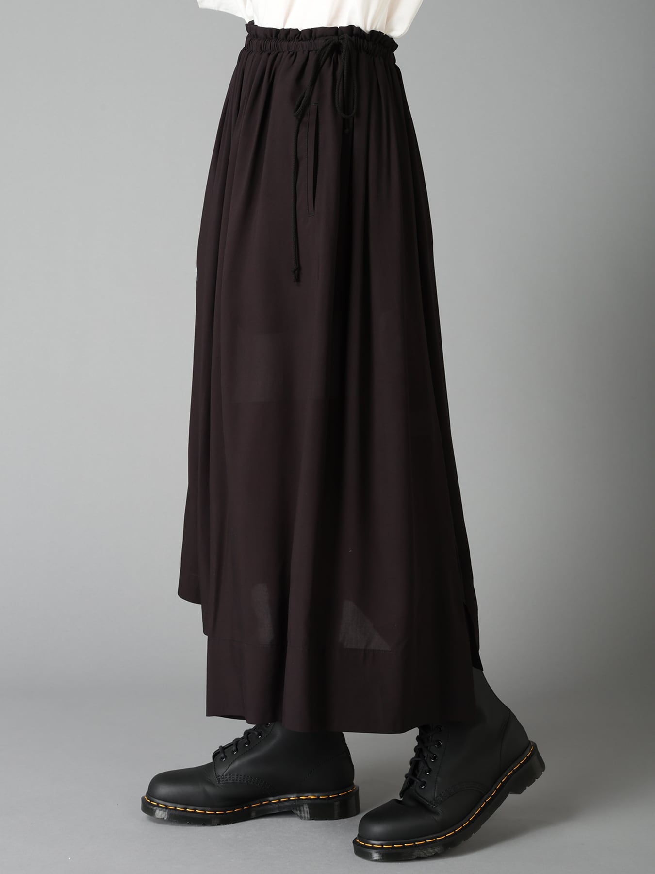 PATCHWORK FLOWER PRINT RAYON WAIST DRAWSTRING SKIRT