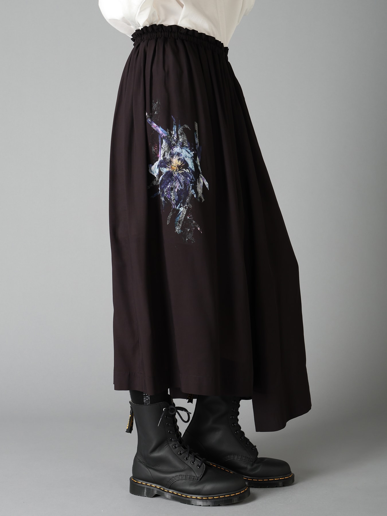 PATCHWORK FLOWER PRINT RAYON WAIST DRAWSTRING SKIRT