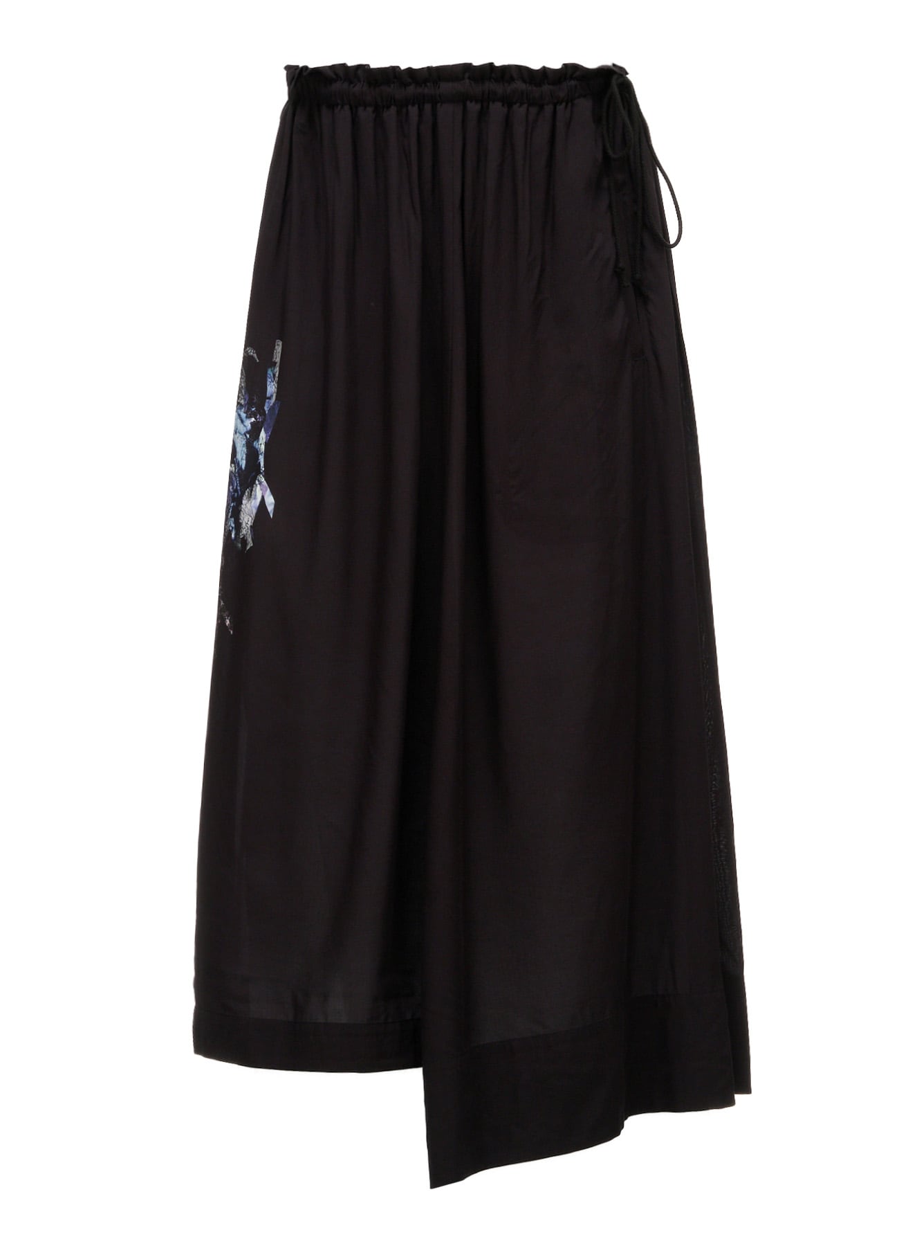 PATCHWORK FLOWER PRINT RAYON WAIST DRAWSTRING SKIRT