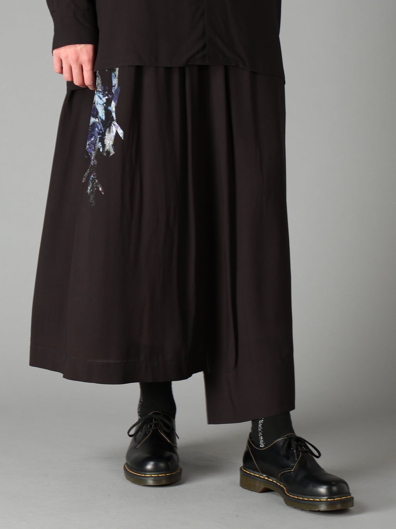 PATCHWORK FLOWER PRINT RAYON WAIST DRAWSTRING SKIRT