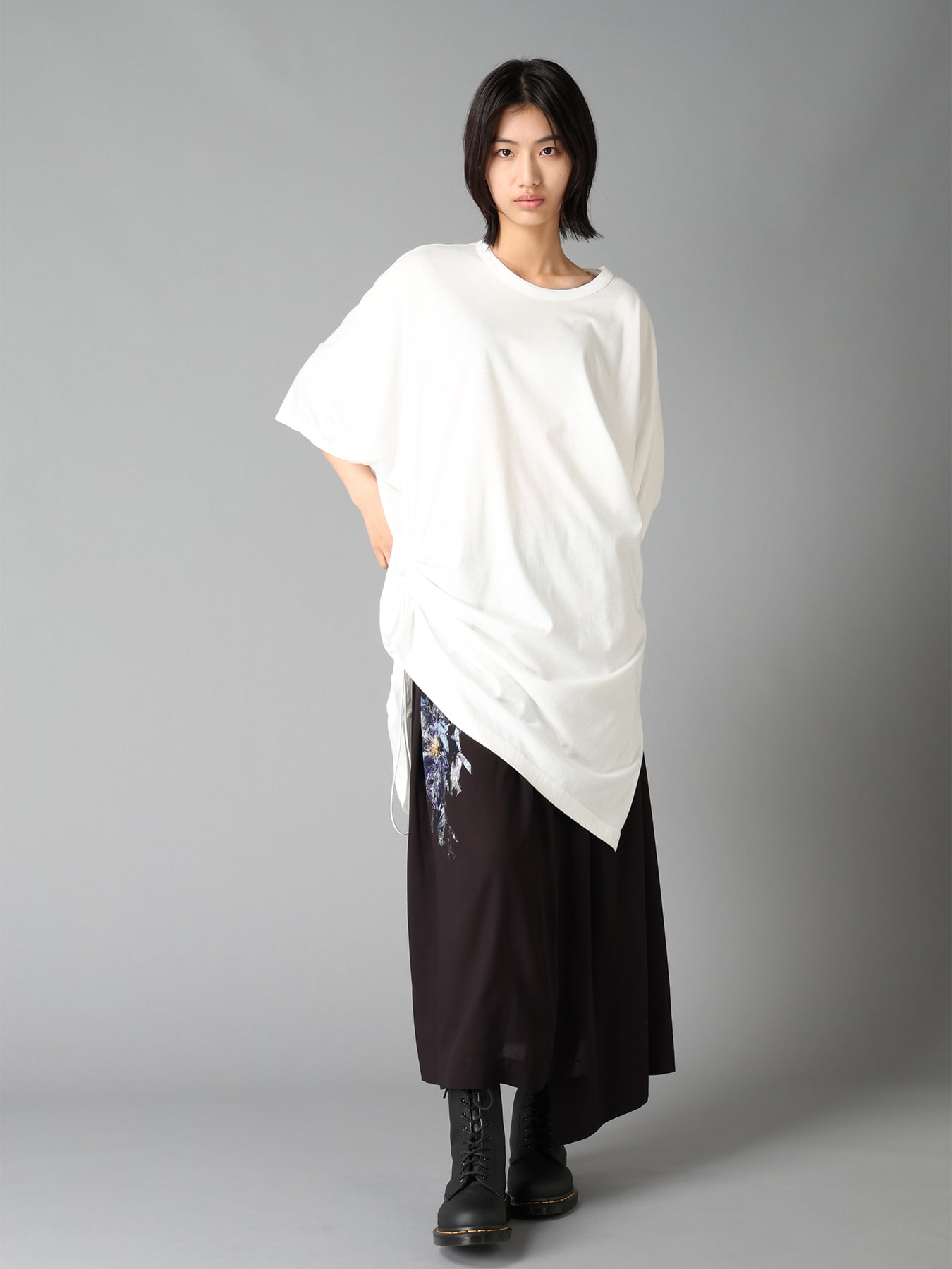 PATCHWORK FLOWER PRINT RAYON WAIST DRAWSTRING SKIRT