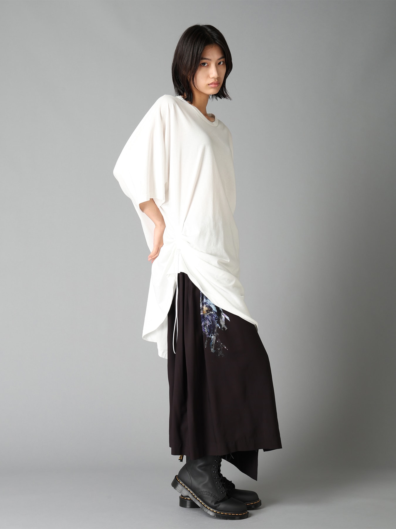PATCHWORK FLOWER PRINT RAYON WAIST DRAWSTRING SKIRT
