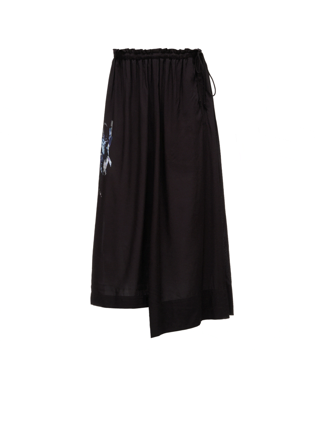 PATCHWORK FLOWER PRINT RAYON WAIST DRAWSTRING SKIRT