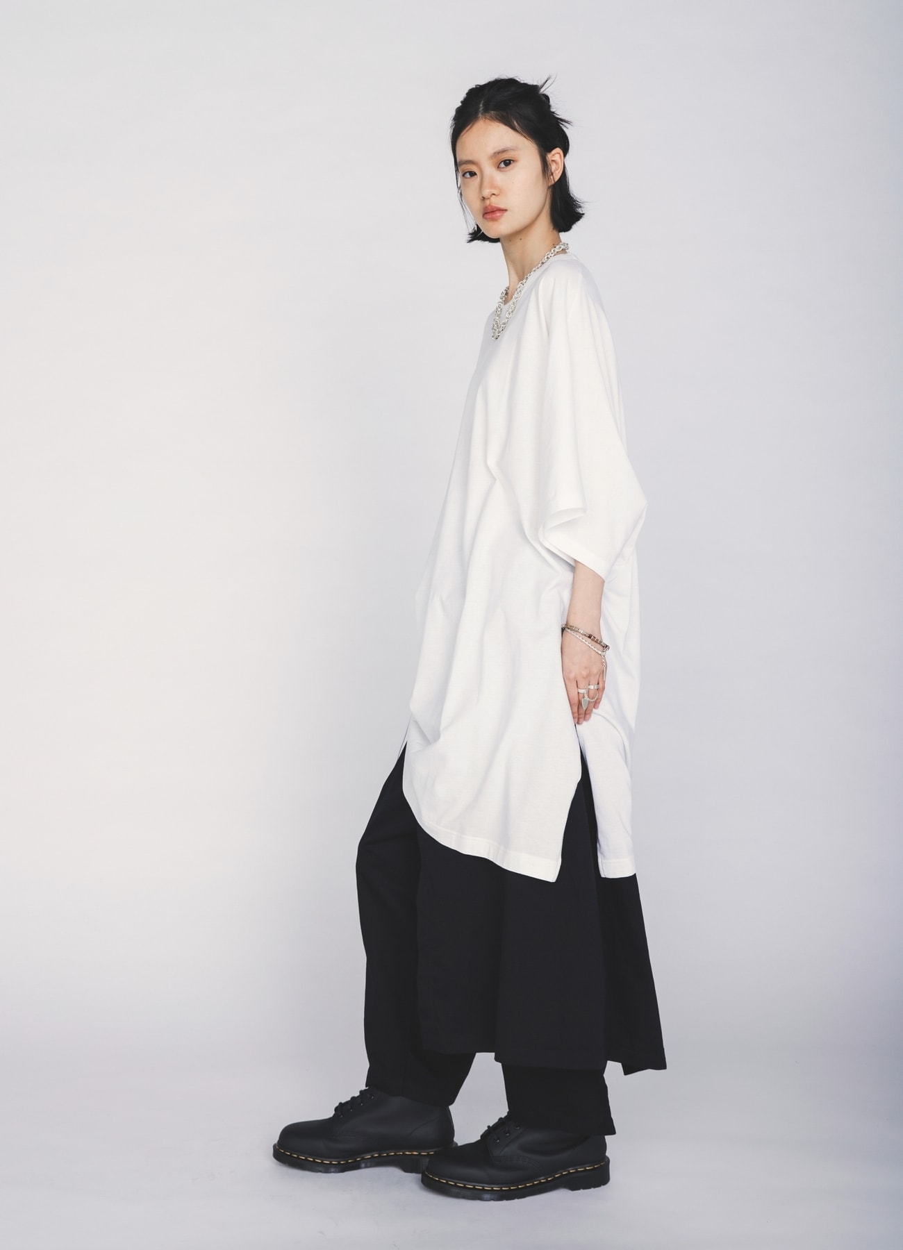 30/COTTON JERSEY ELASTIC DRAWSTRING GATHERED T-SHIRT