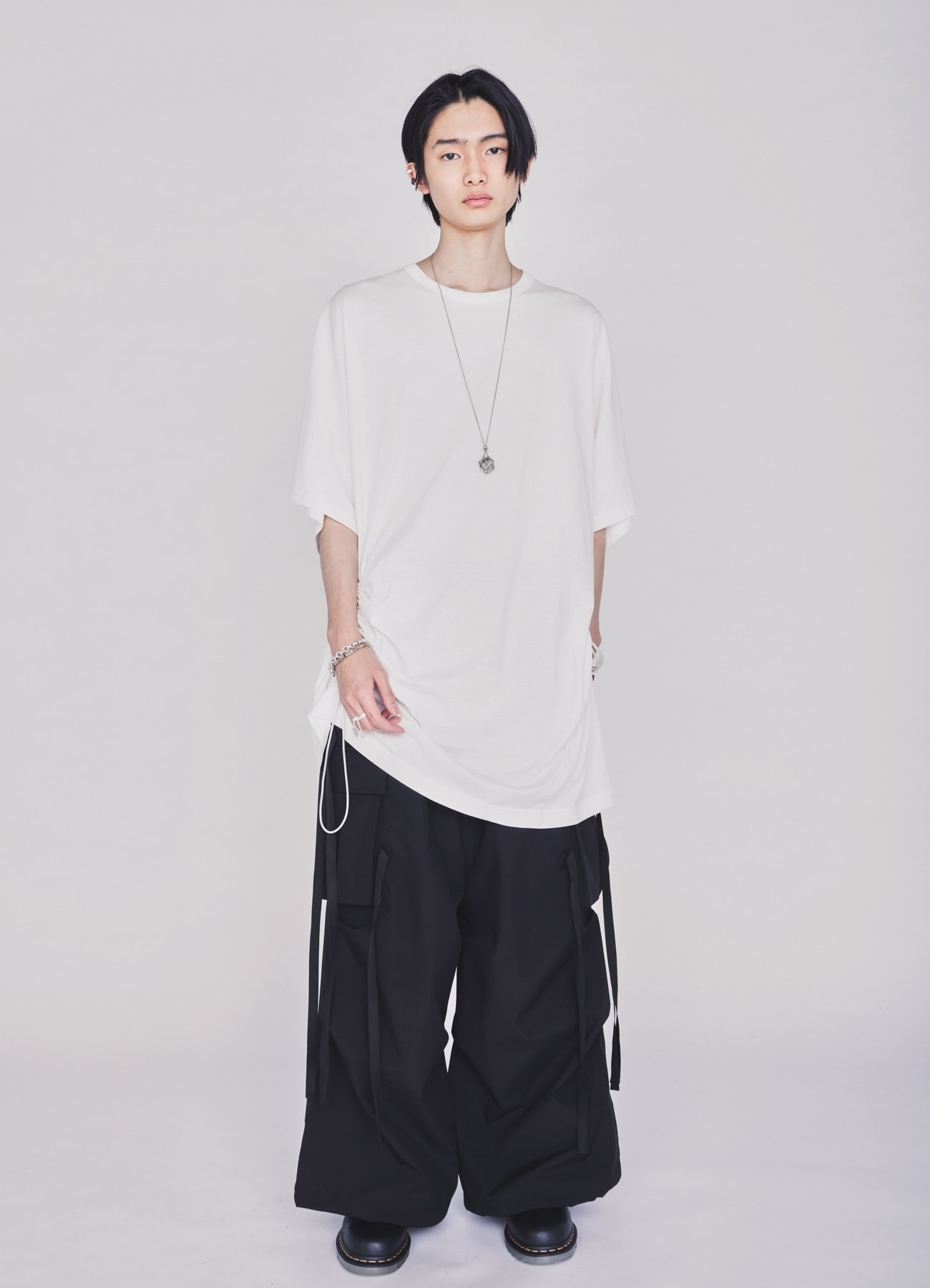 30/COTTON JERSEY ELASTIC DRAWSTRING GATHERED T-SHIRT