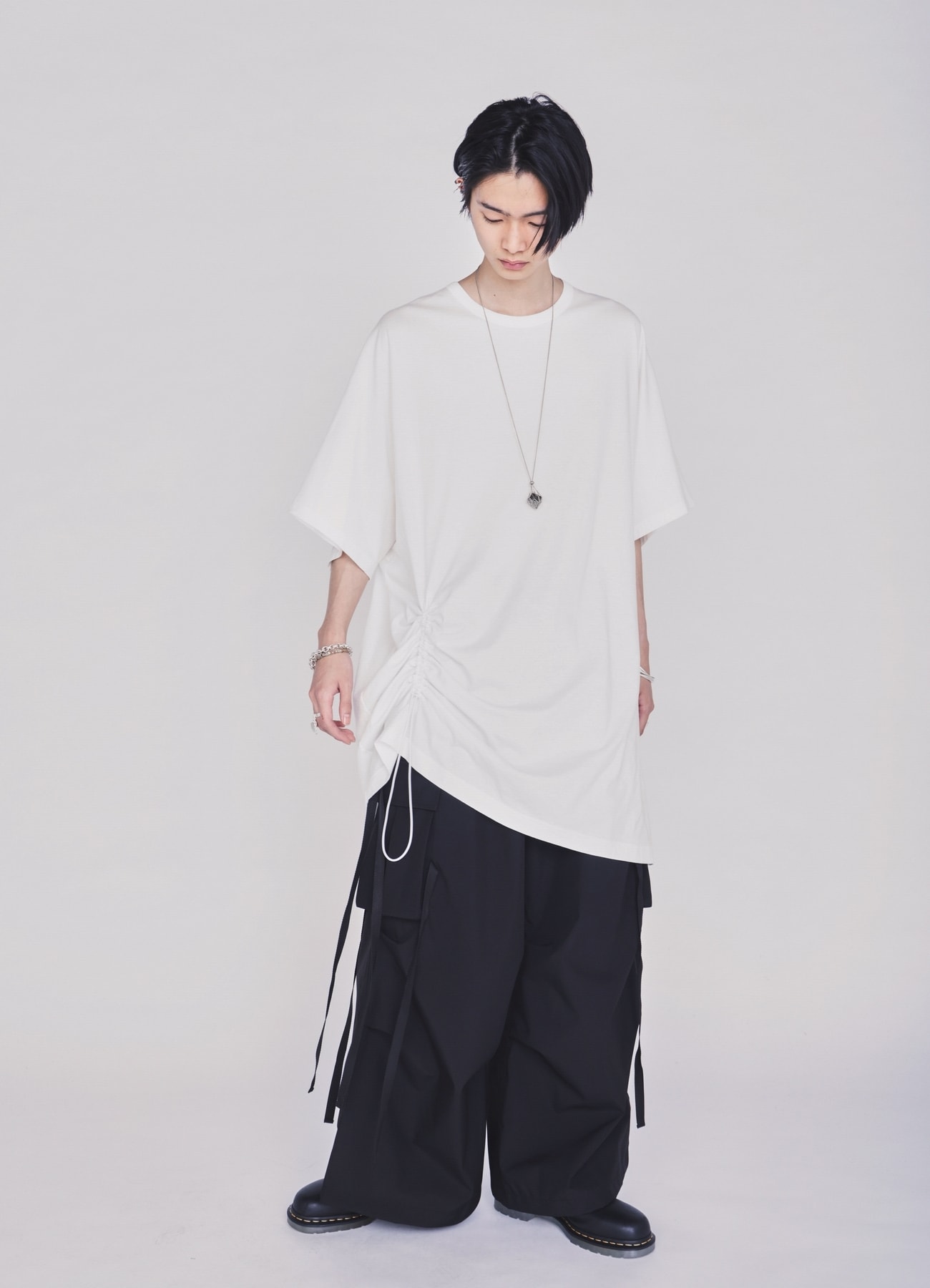 30/COTTON JERSEY ELASTIC DRAWSTRING GATHERED T-SHIRT