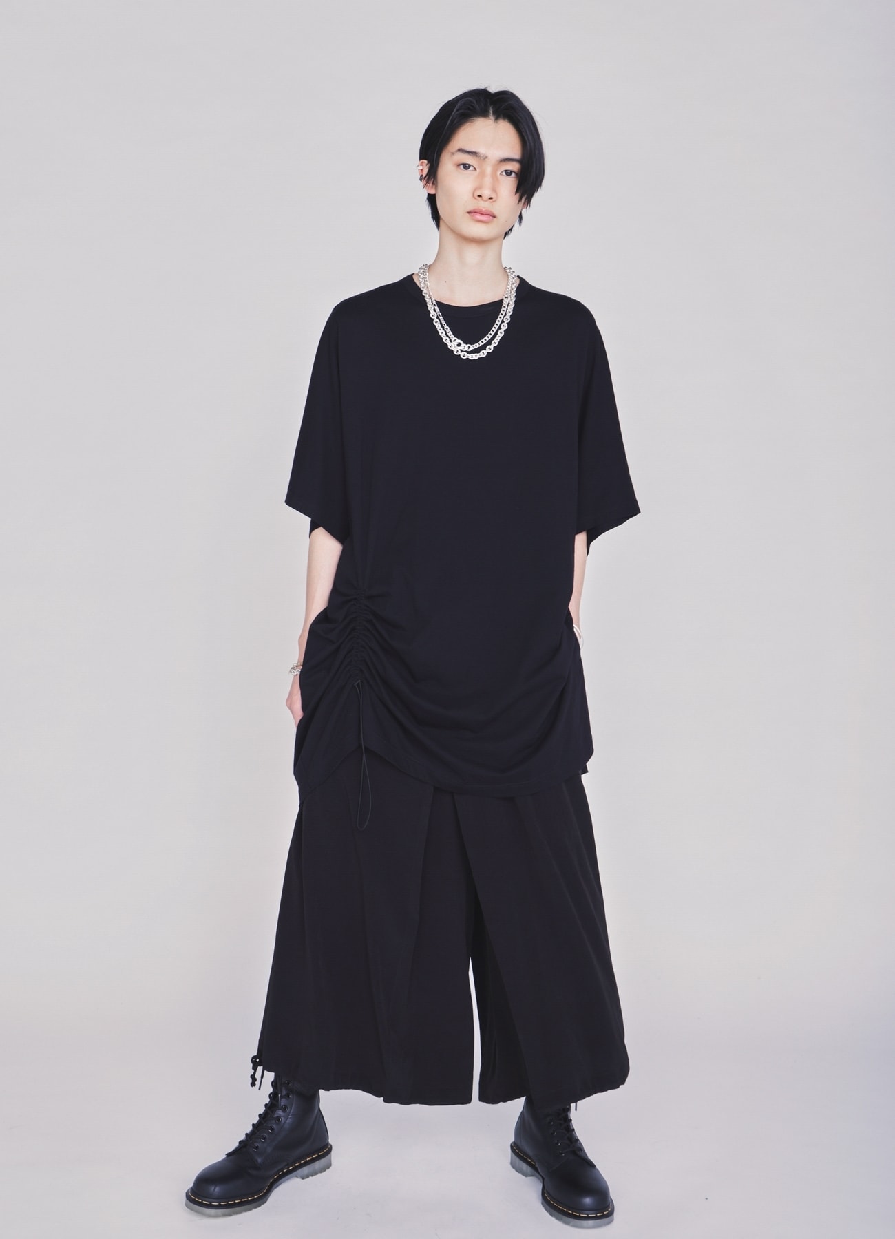 30/COTTON JERSEY ELASTIC DRAWSTRING GATHERED T-SHIRT