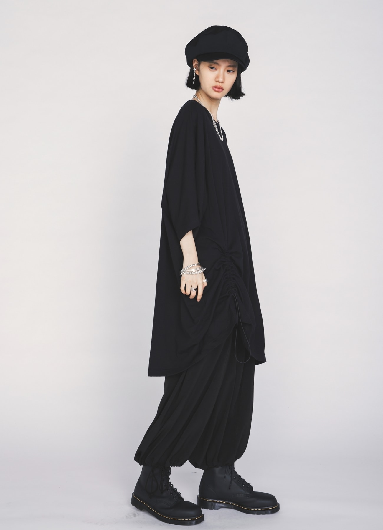 30/COTTON JERSEY ELASTIC DRAWSTRING GATHERED T-SHIRT
