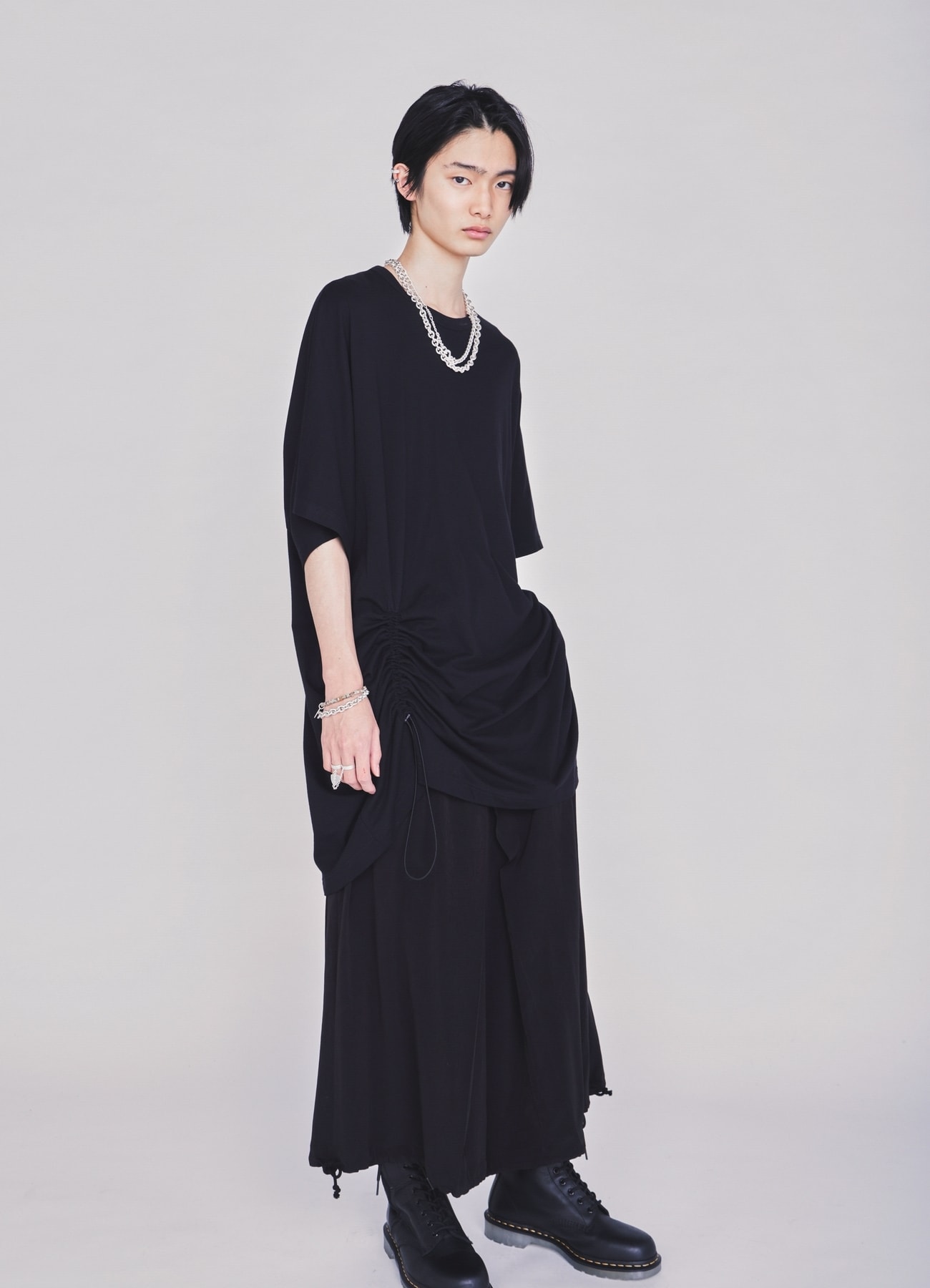 30/COTTON JERSEY ELASTIC DRAWSTRING GATHERED T-SHIRT