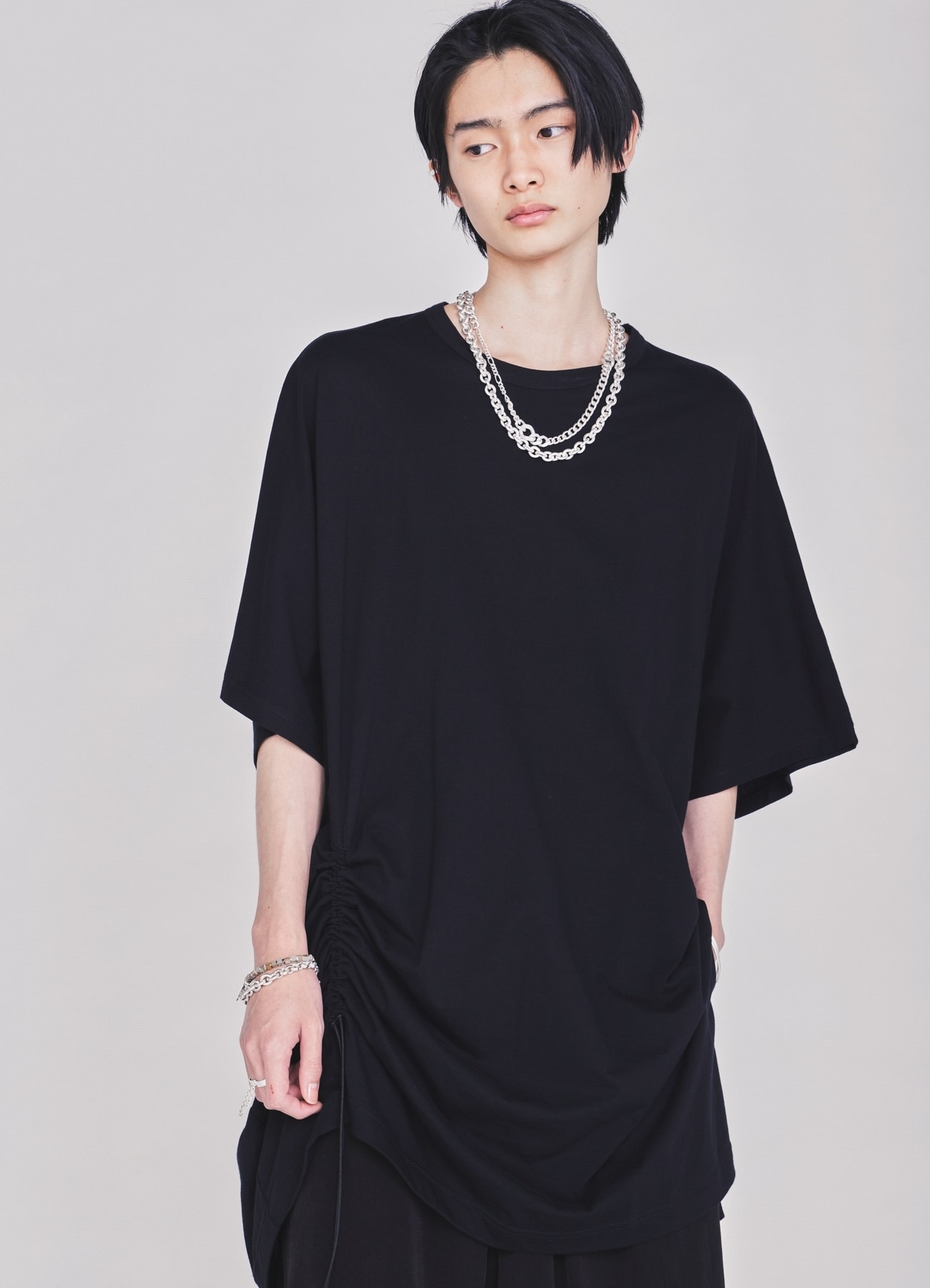 30/COTTON JERSEY ELASTIC DRAWSTRING GATHERED T-SHIRT