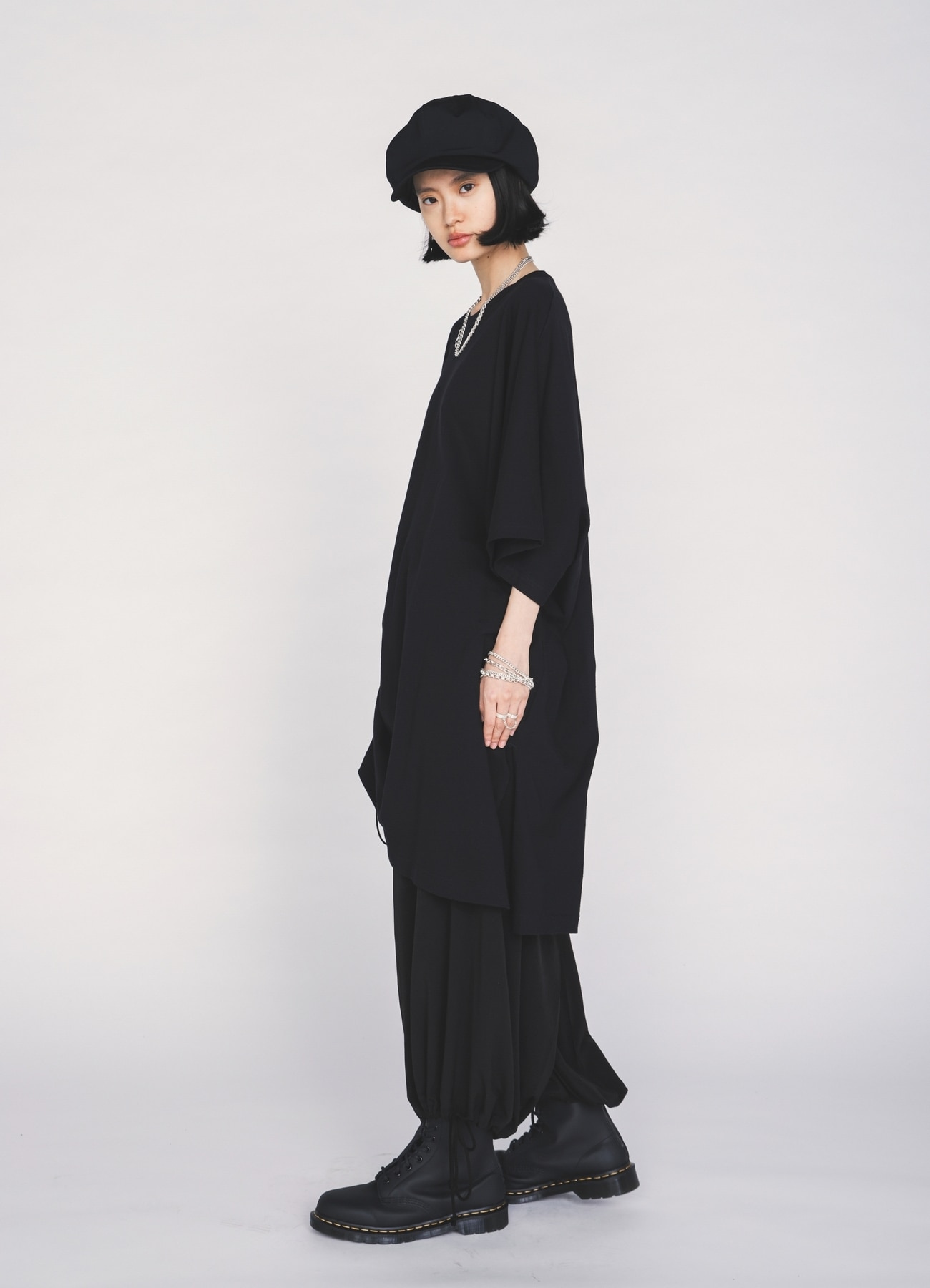 30/COTTON JERSEY ELASTIC DRAWSTRING GATHERED T-SHIRT