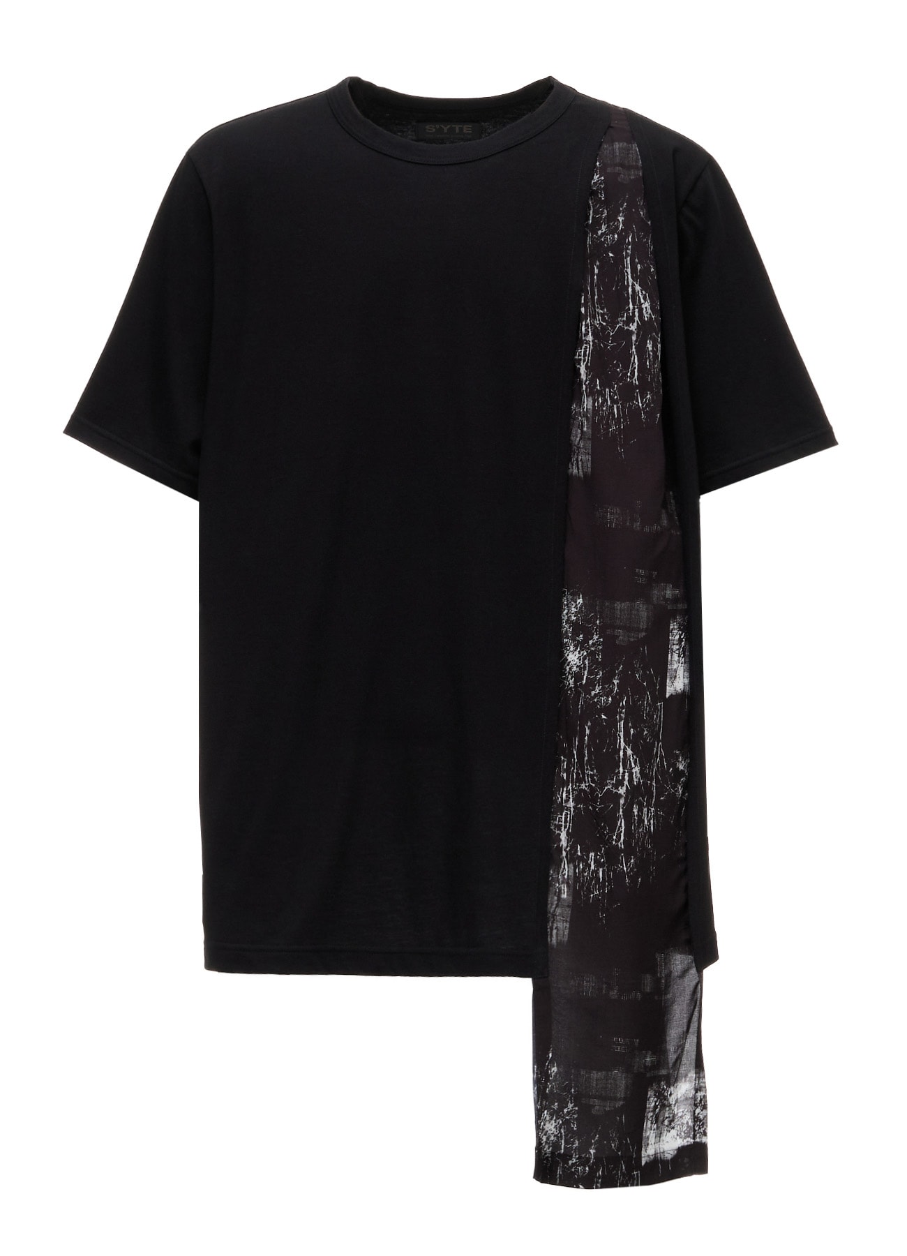 ASYMMETRY DESIGN SHORT-SLEEVED T-SHIRT WITH WITHERED BRANCH PRINTED FABRIC
