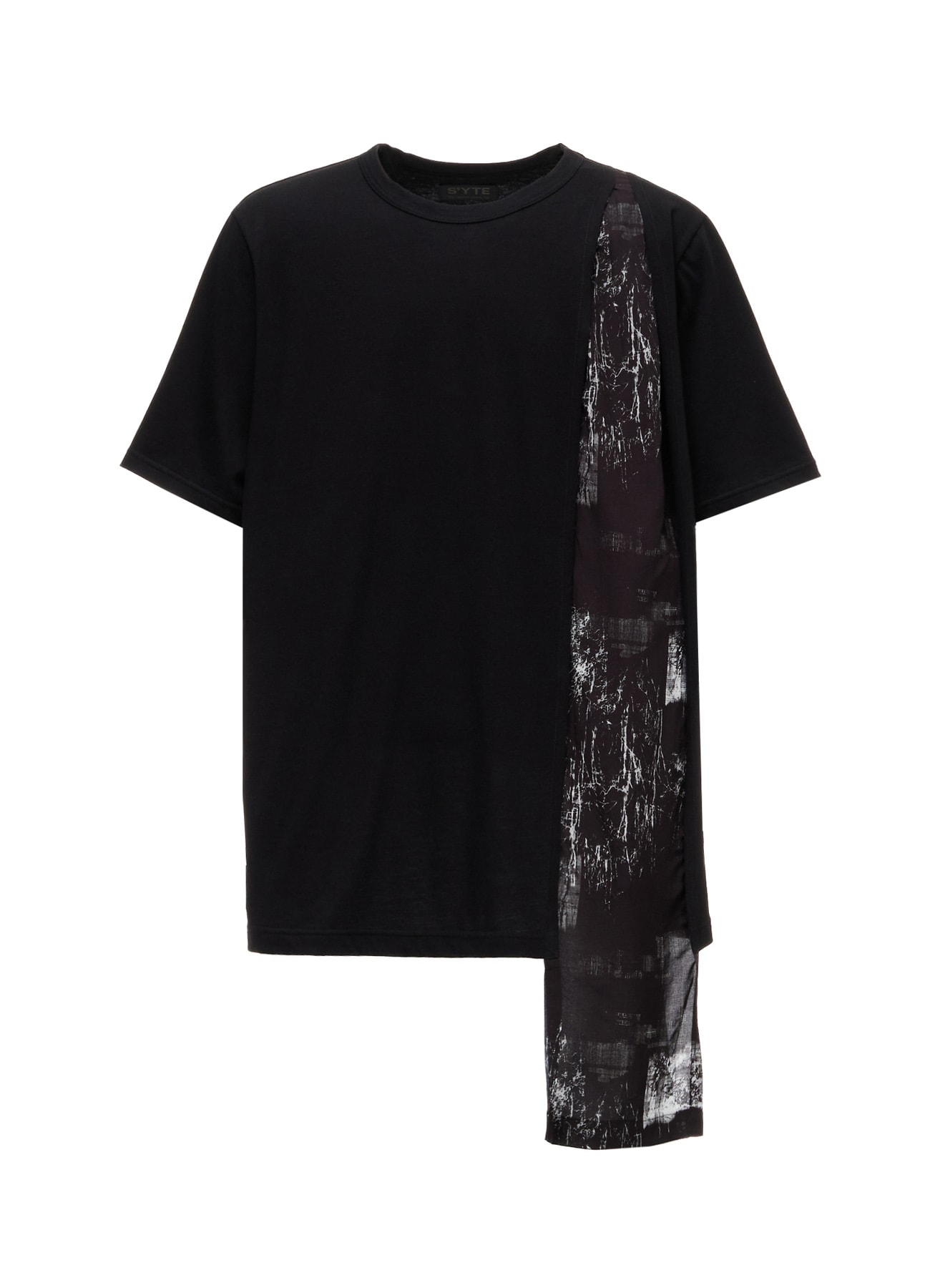 ASYMMETRY DESIGN SHORT-SLEEVED T-SHIRT WITH WITHERED BRANCH PRINTED FABRIC