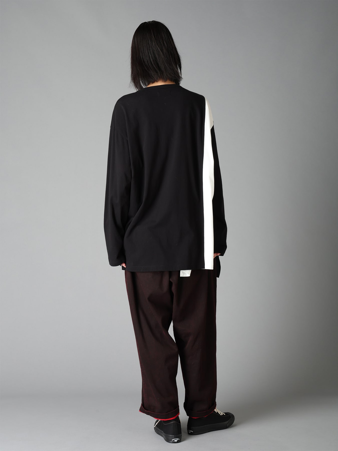 COTTON JERSEY FABRIC SWITCH L/S DRAPED T-SHIRT