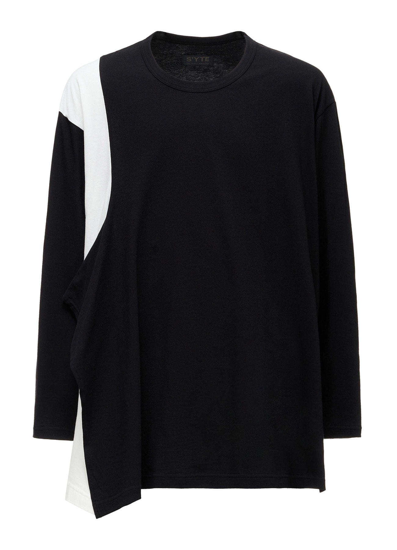 COTTON JERSEY FABRIC SWITCH L/S DRAPED T-SHIRT