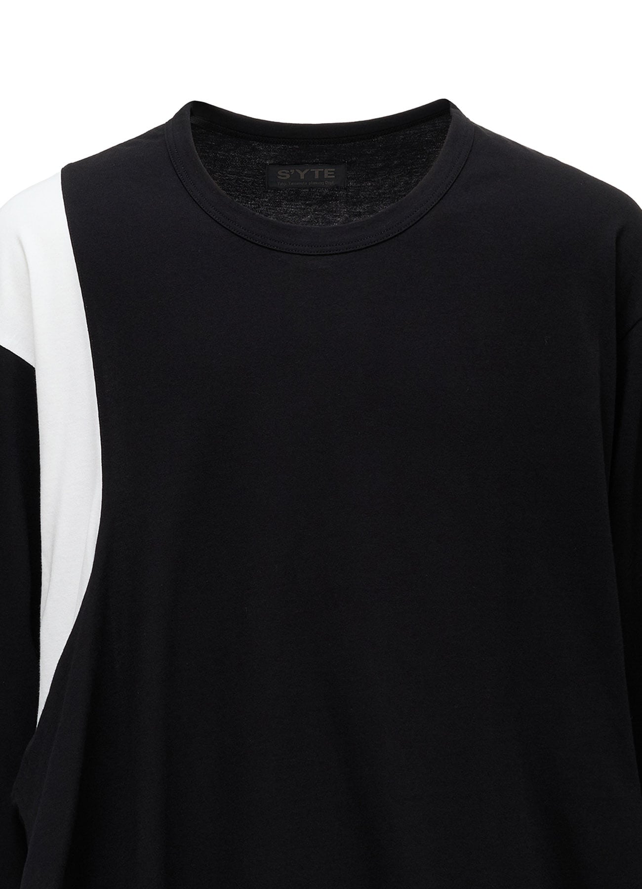 COTTON JERSEY FABRIC SWITCH L/S DRAPED T-SHIRT