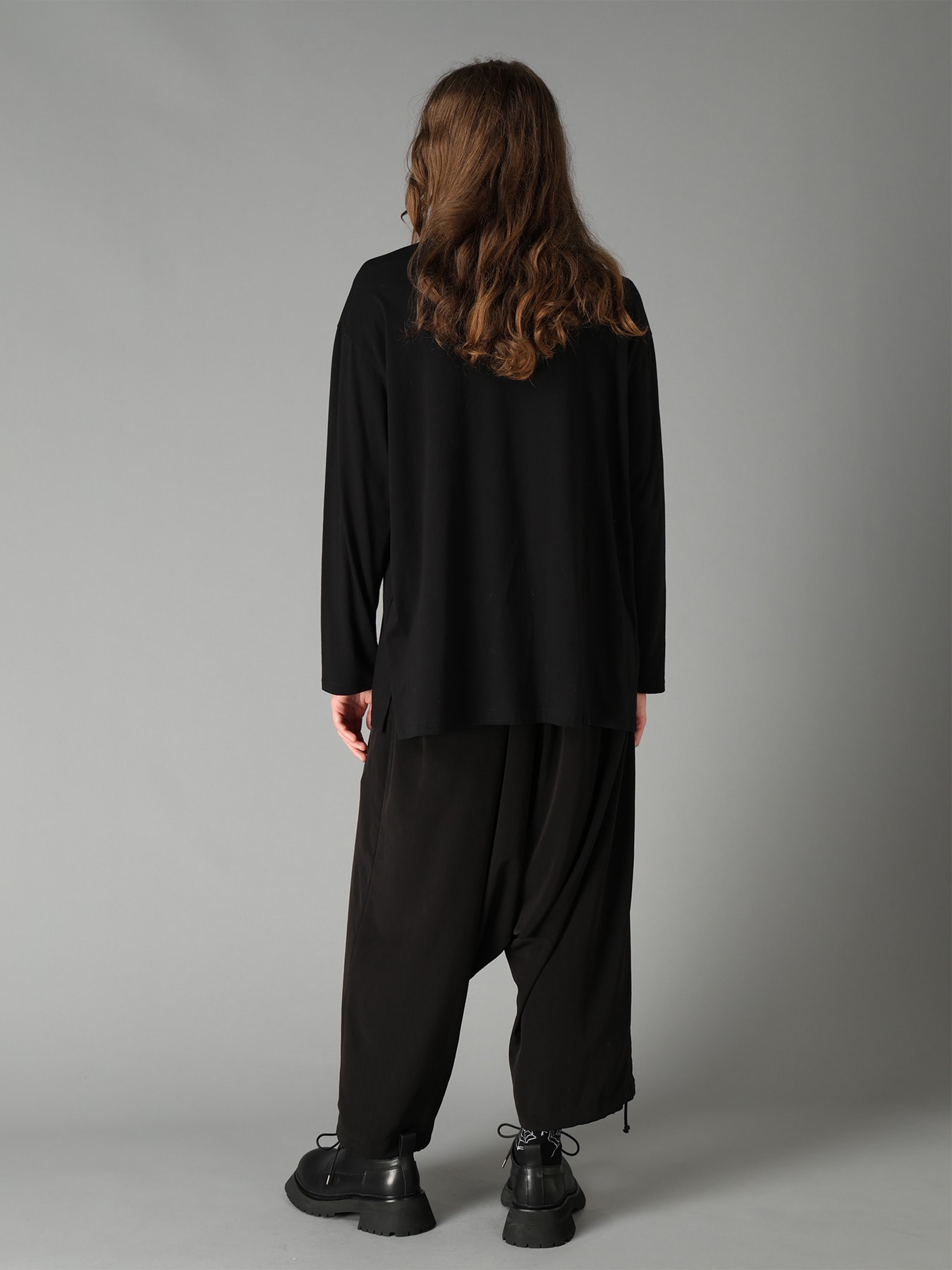 COTTON JERSEY FABRIC SWITCH L/S DRAPED T-SHIRT